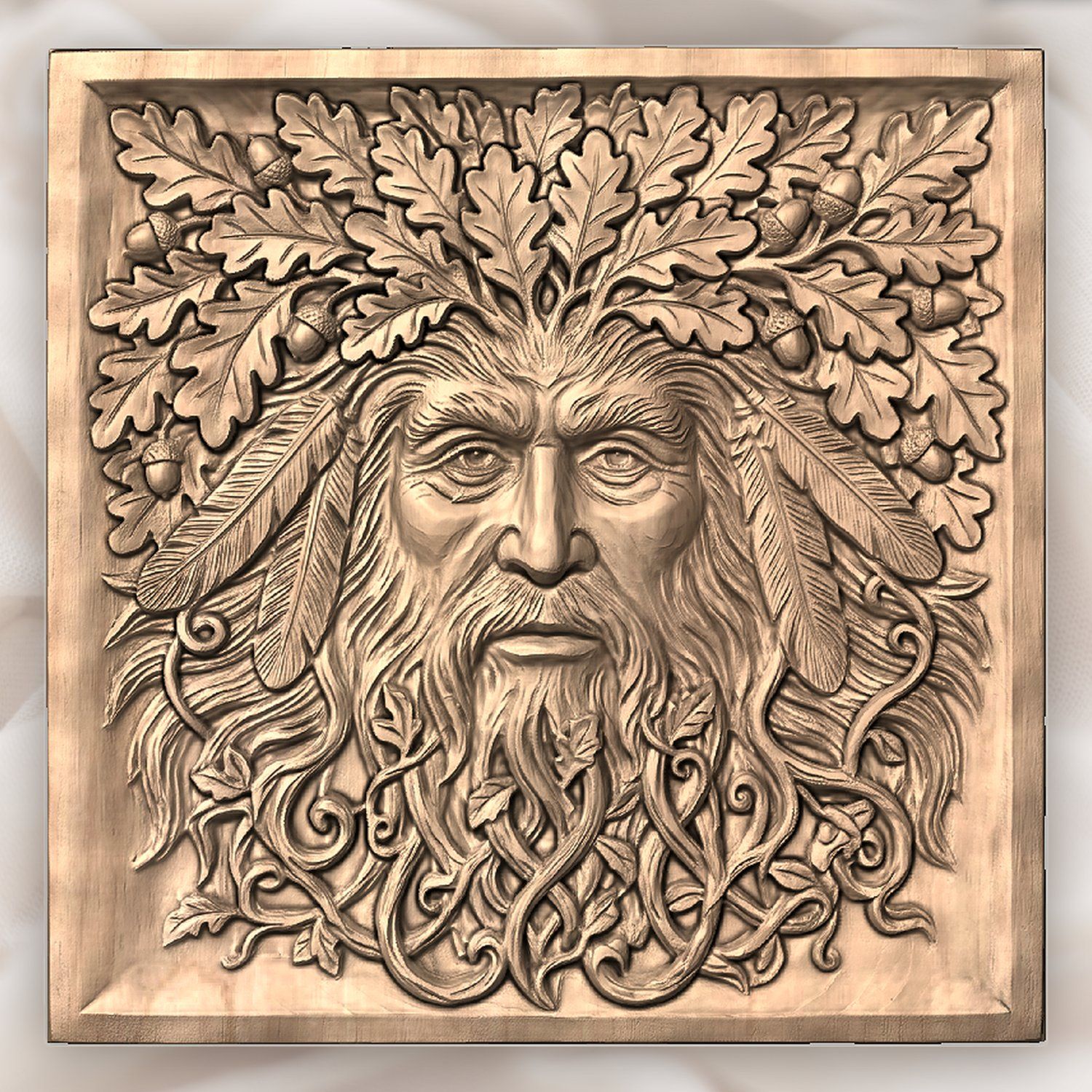 Green Man Forest Spirit Oak Leaf Wall Art CNC Relief STL bas-relief STL — view 4