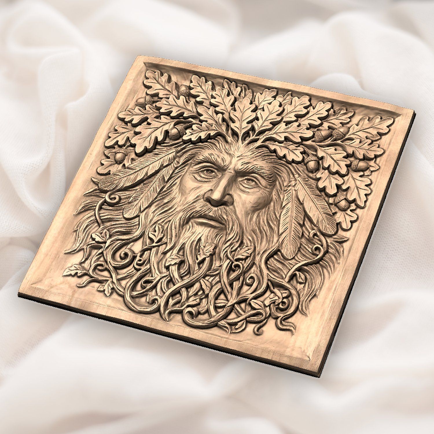 Green Man Forest Spirit Oak Leaf Wall Art CNC Relief STL bas-relief STL — view 5