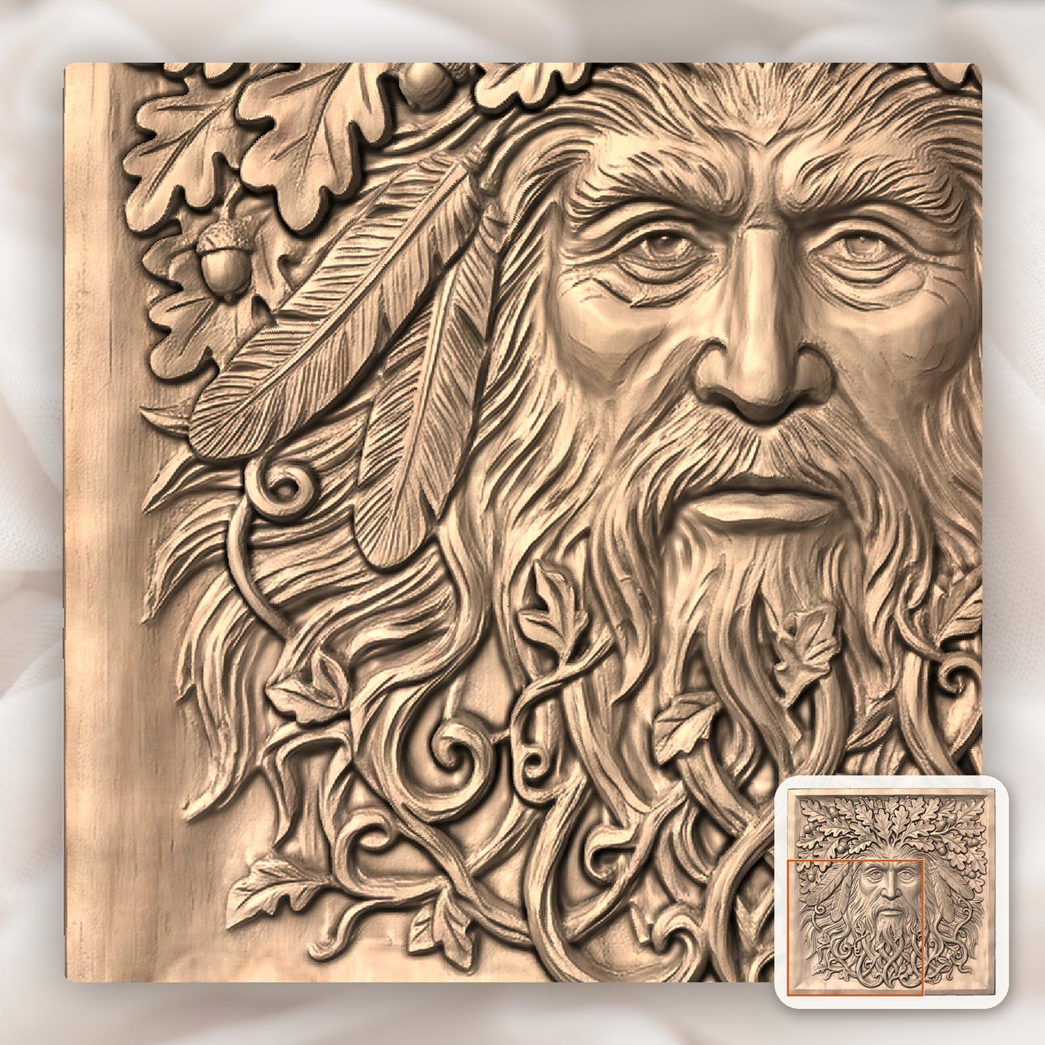 Green Man Forest Spirit Oak Leaf Wall Art CNC Relief STL bas-relief STL — view 7