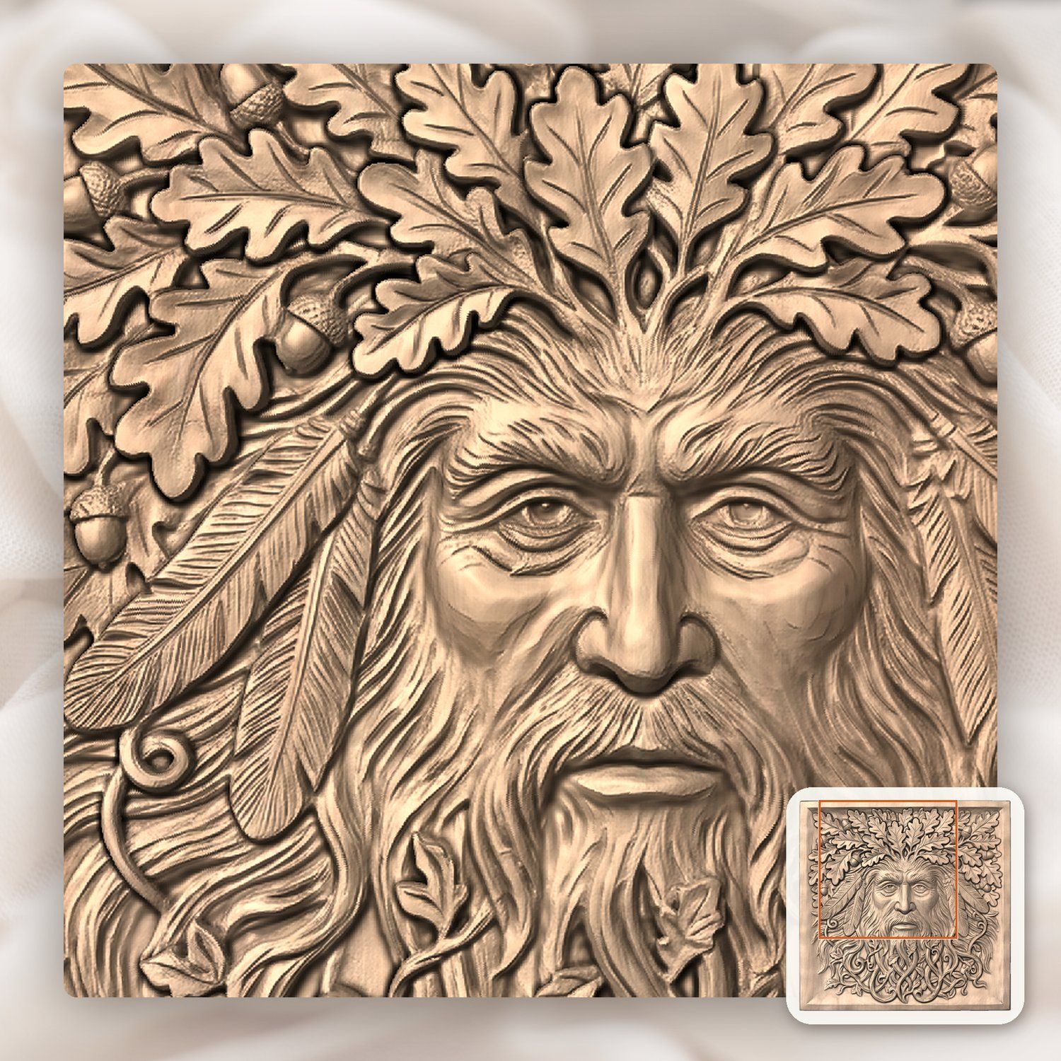Green Man Forest Spirit Oak Leaf Wall Art CNC Relief STL bas-relief STL — view 8