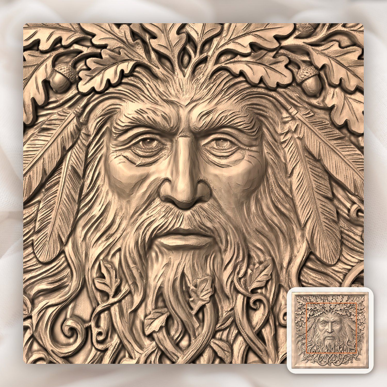 Green Man Forest Spirit Oak Leaf Wall Art CNC Relief STL bas-relief STL — view 9