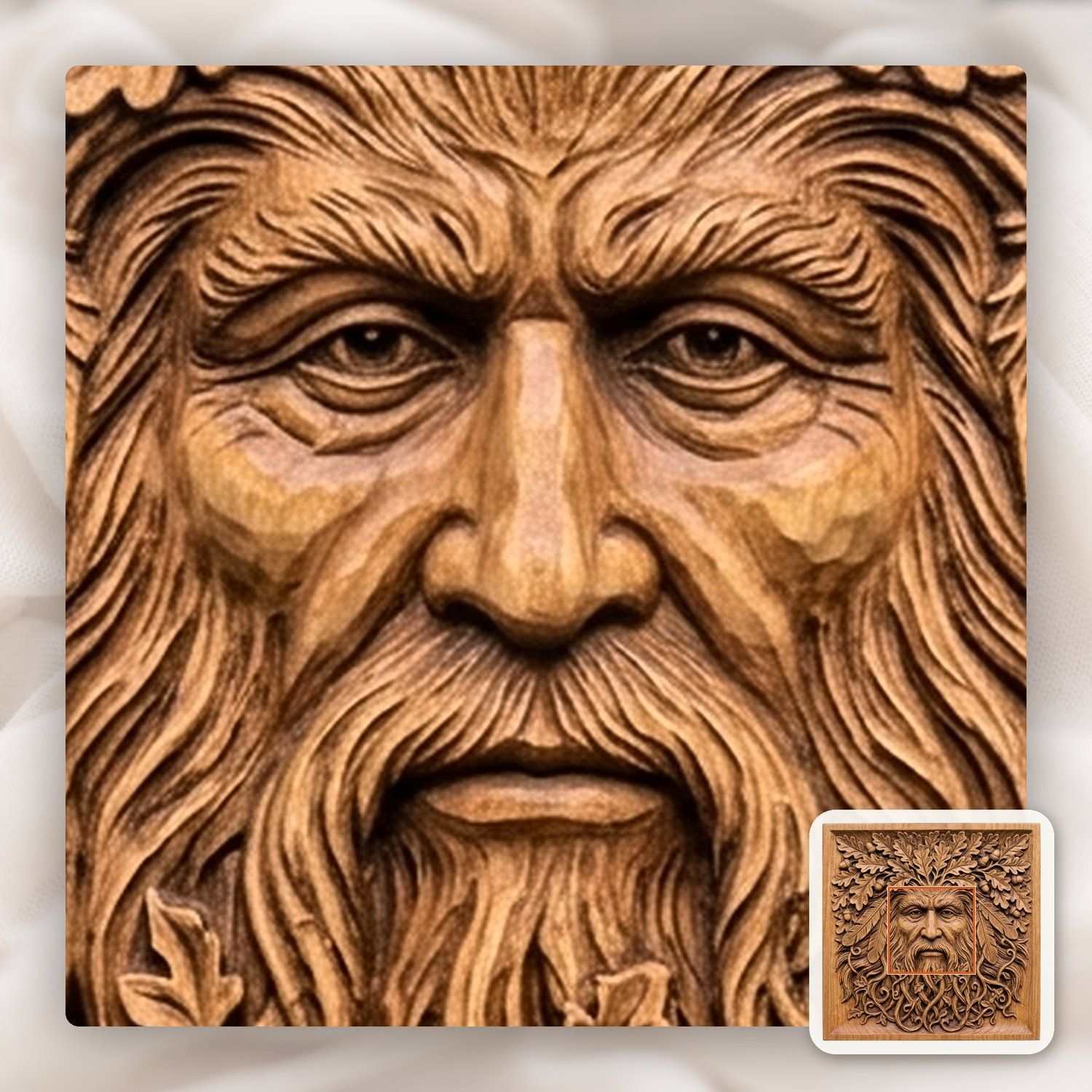 Green Man Forest Spirit Oak Leaf Wall Art CNC Relief STL bas-relief STL — view 10