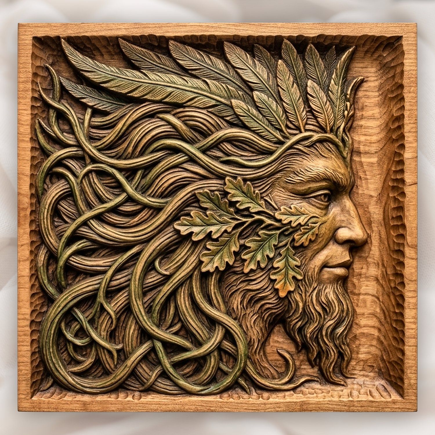 Green Man Forest Spirit Oak Leaves CNC Relief STL bas-relief STL design