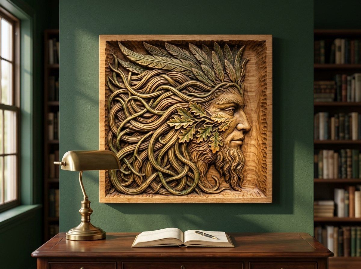 Green Man Forest Spirit Oak Leaves CNC Relief STL bas-relief STL — view 13
