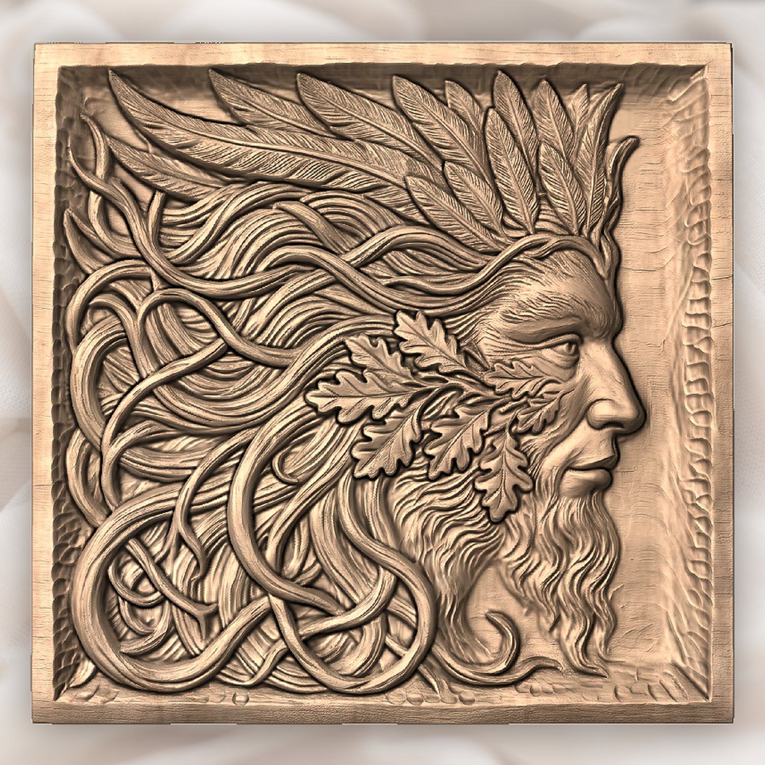 Green Man Forest Spirit Oak Leaves CNC Relief STL bas-relief STL — view 4