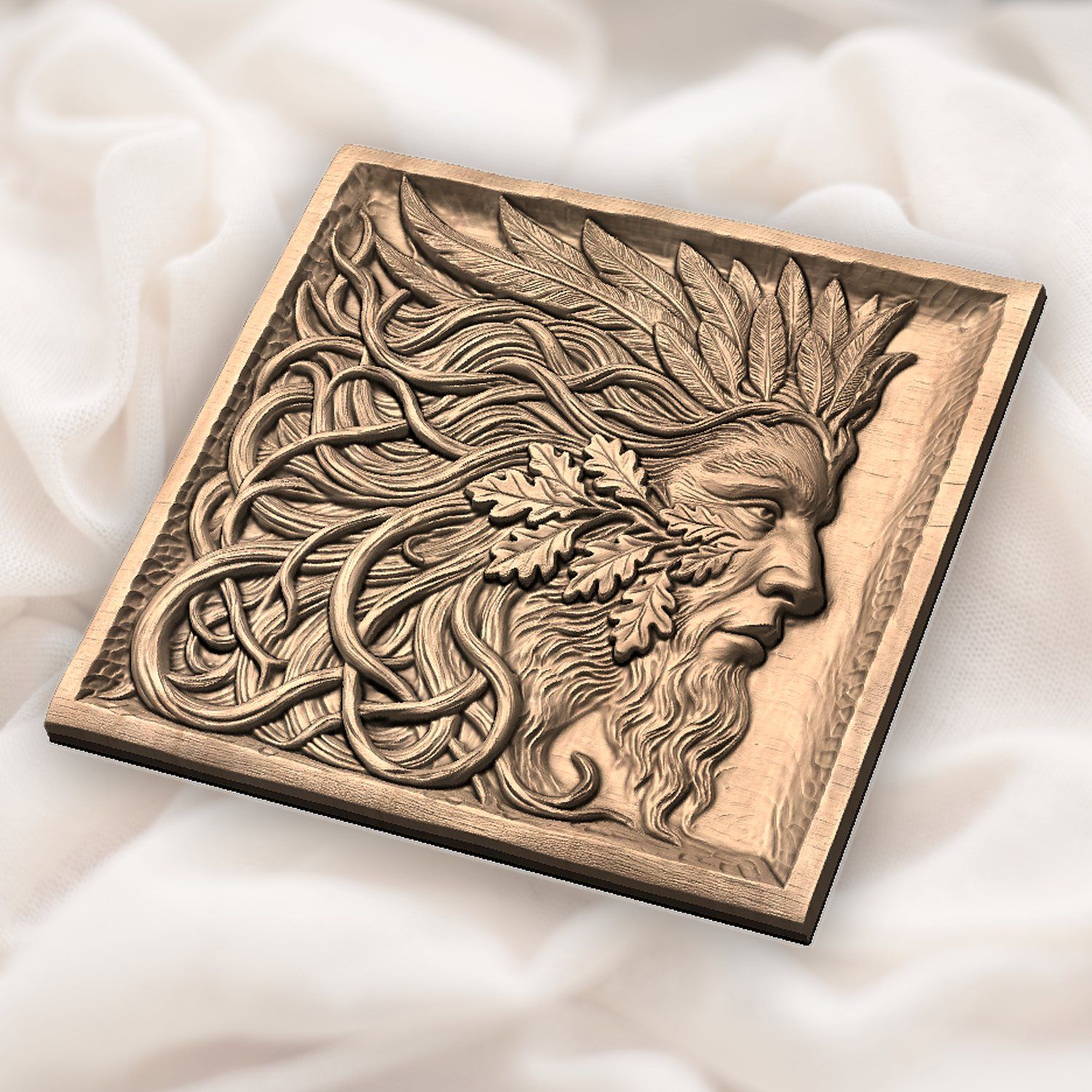 Green Man Forest Spirit Oak Leaves CNC Relief STL bas-relief STL — view 5