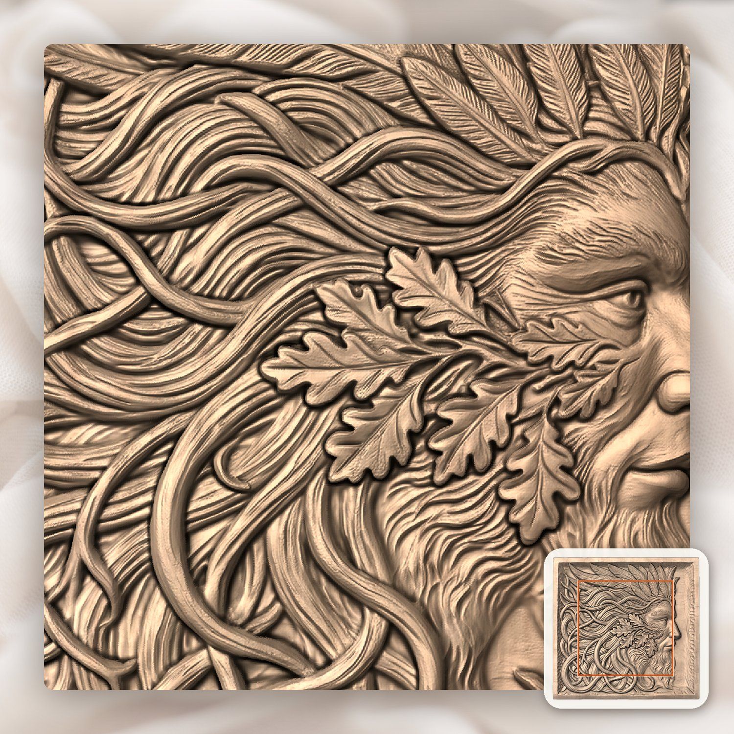 Green Man Forest Spirit Oak Leaves CNC Relief STL bas-relief STL — view 6