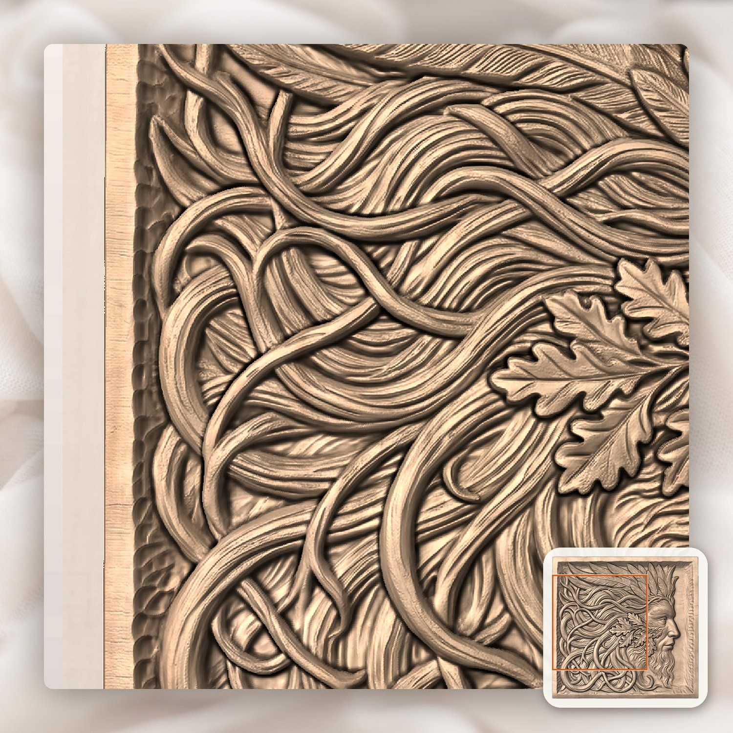 Green Man Forest Spirit Oak Leaves CNC Relief STL bas-relief STL — view 7
