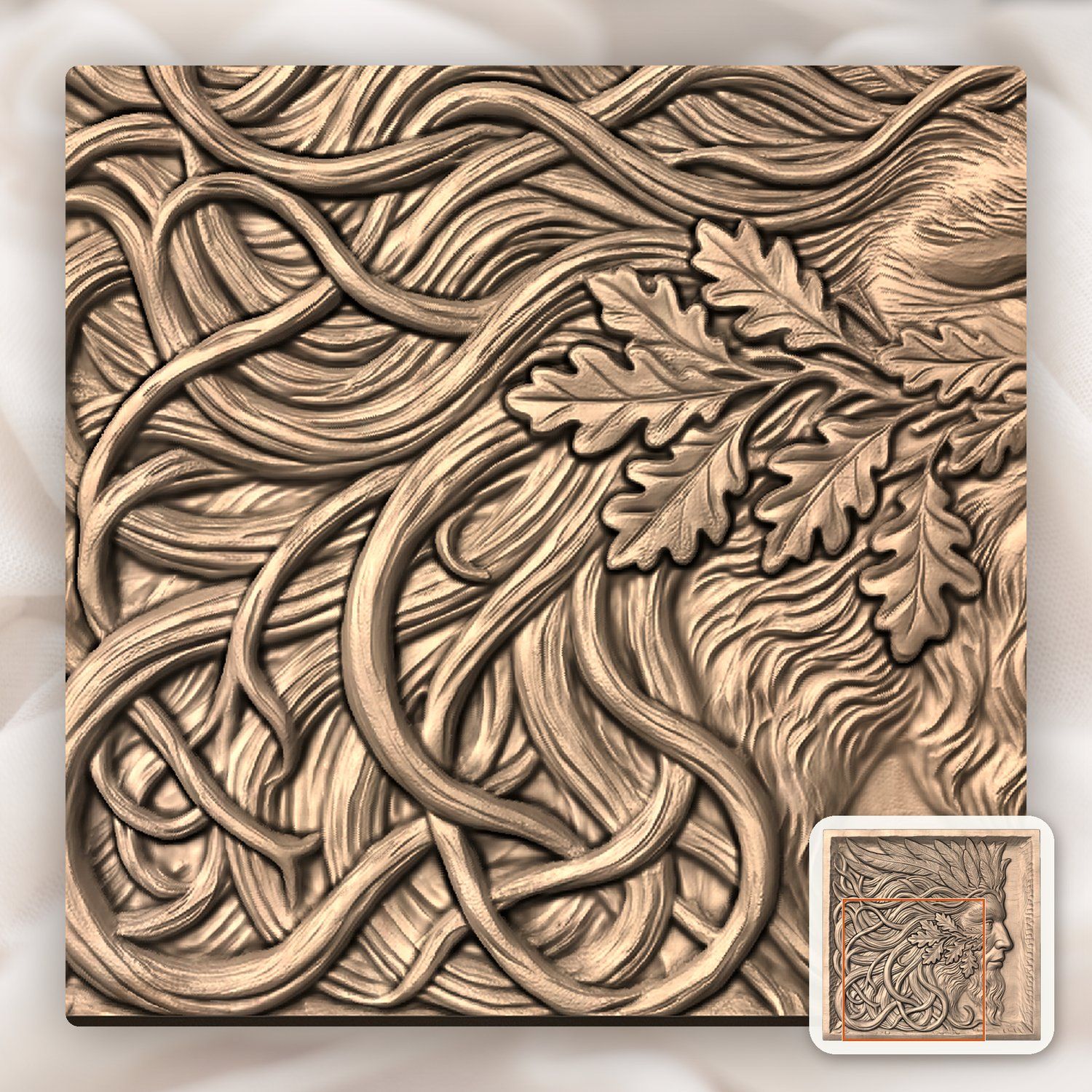 Green Man Forest Spirit Oak Leaves CNC Relief STL bas-relief STL — view 8