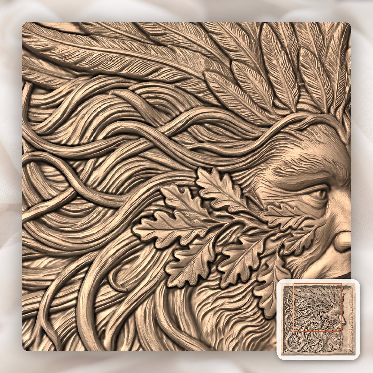 Green Man Forest Spirit Oak Leaves CNC Relief STL bas-relief STL — view 9