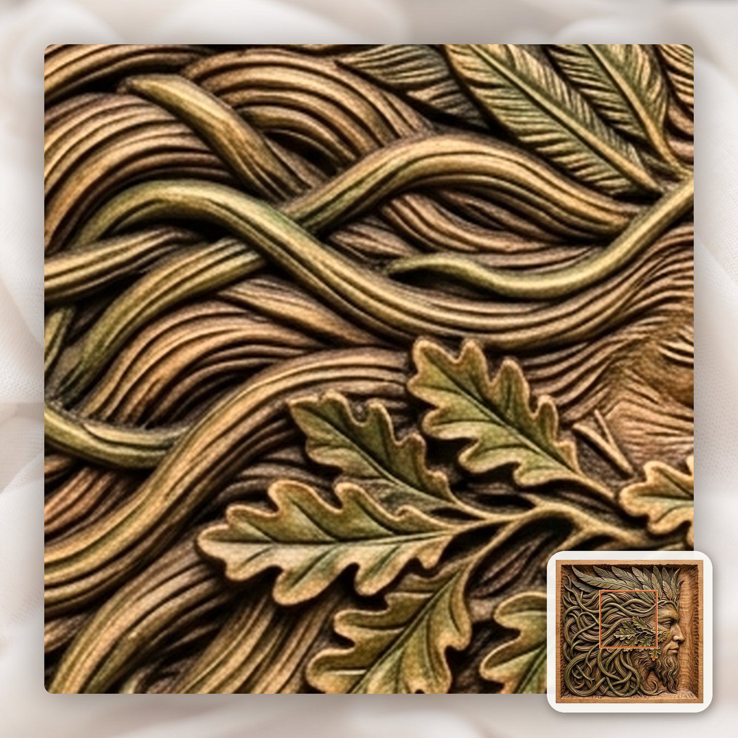 Green Man Forest Spirit Oak Leaves CNC Relief STL bas-relief STL — view 10