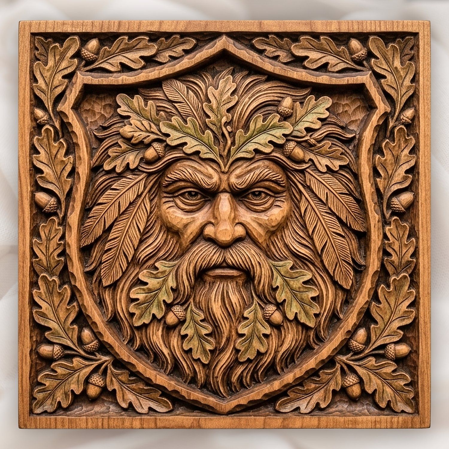 Green Man Forest Spirit Shield CNC Relief STL bas-relief STL design