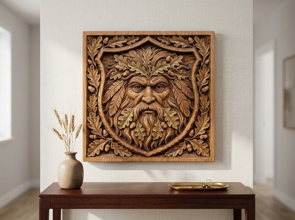 Green Man Forest Spirit Shield CNC Relief STL bas-relief STL — view 13