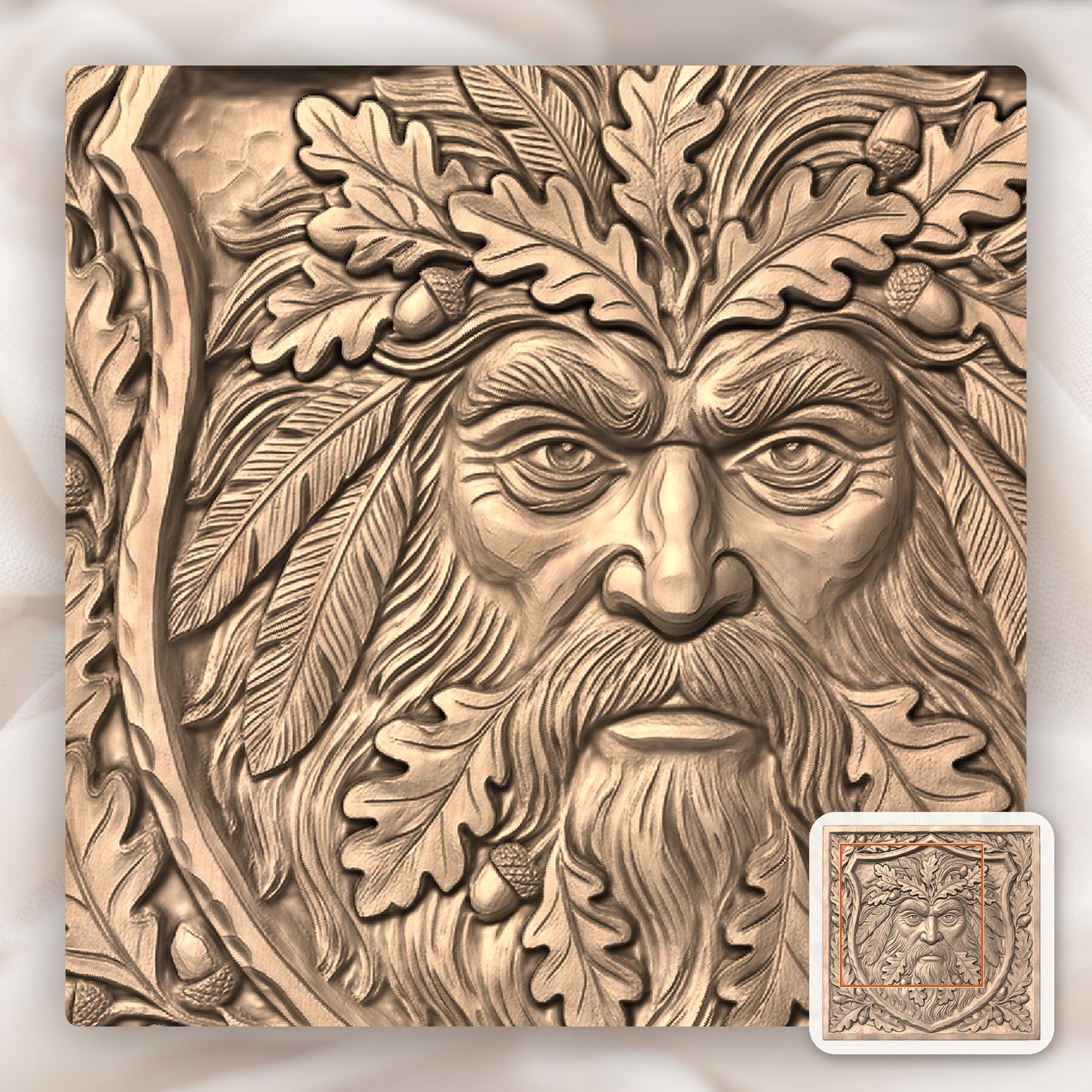 Green Man Forest Spirit Shield CNC Relief STL bas-relief STL — view 6
