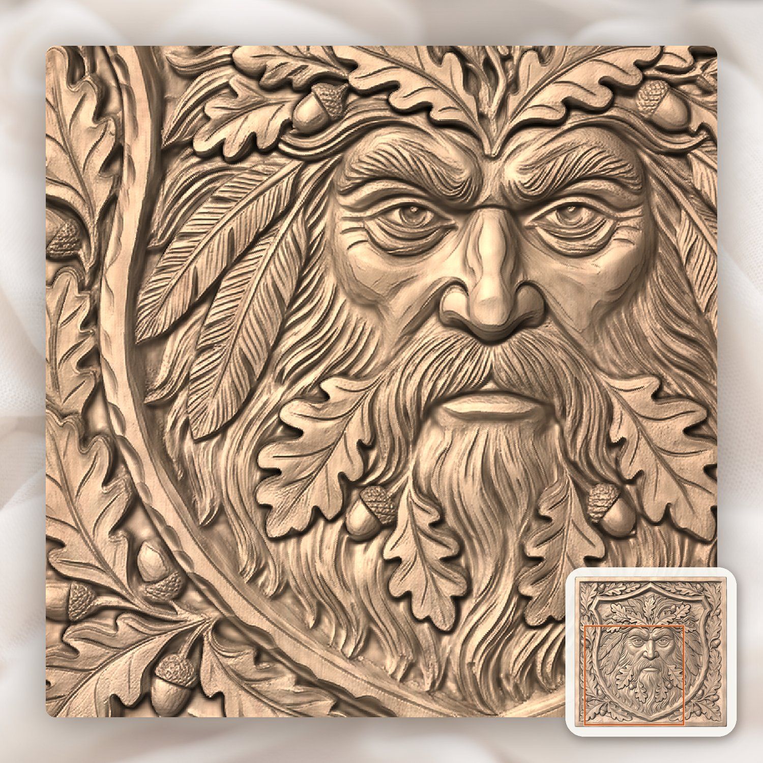Green Man Forest Spirit Shield CNC Relief STL bas-relief STL — view 7