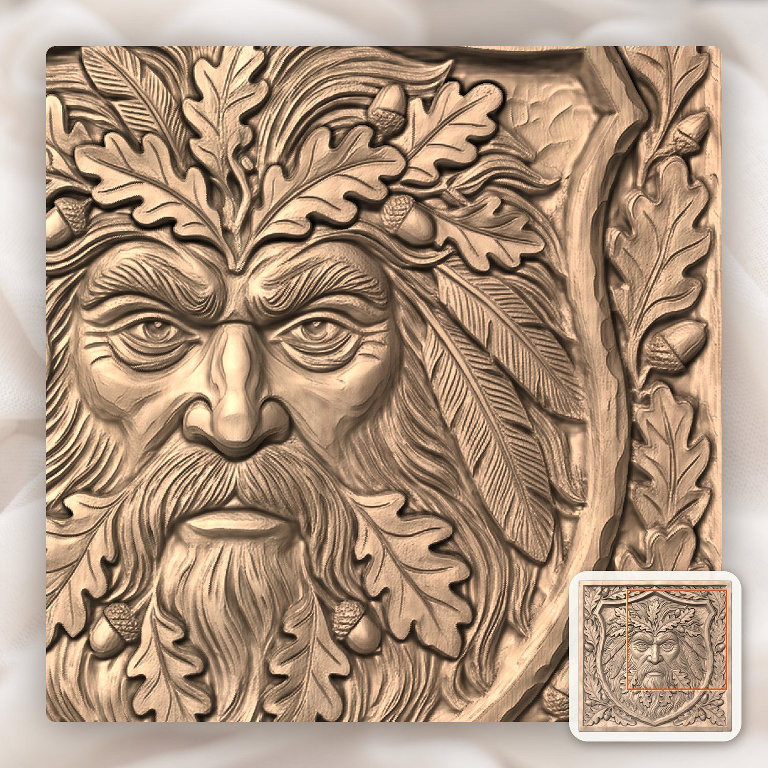 Green Man Forest Spirit Shield CNC Relief STL bas-relief STL — view 8
