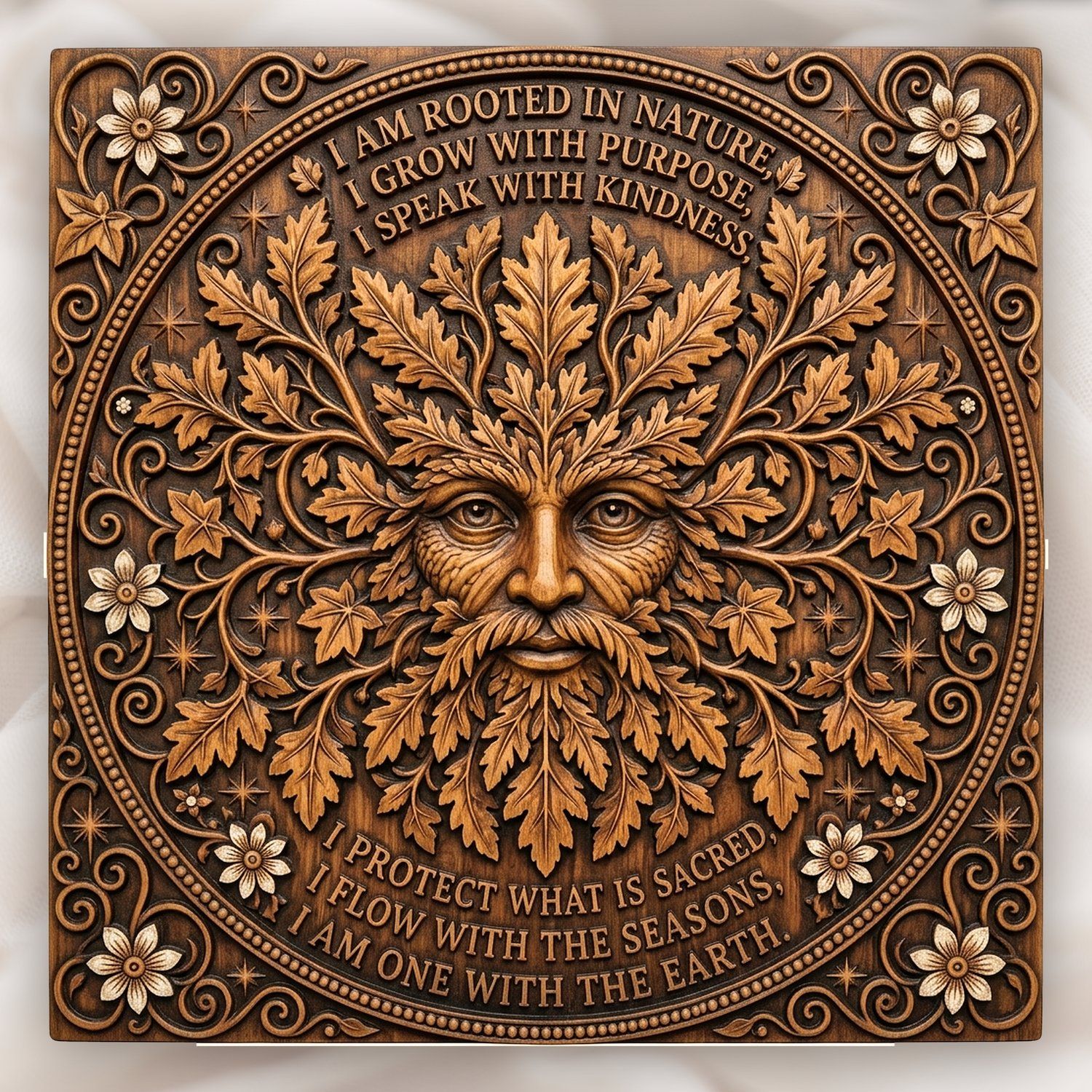 Green Man Forest Spirit Wisdom CNC Relief STL | Nature Wall Art Panel | Celtic Myth Wood Carving Design — carved bas relief STL file for CNC