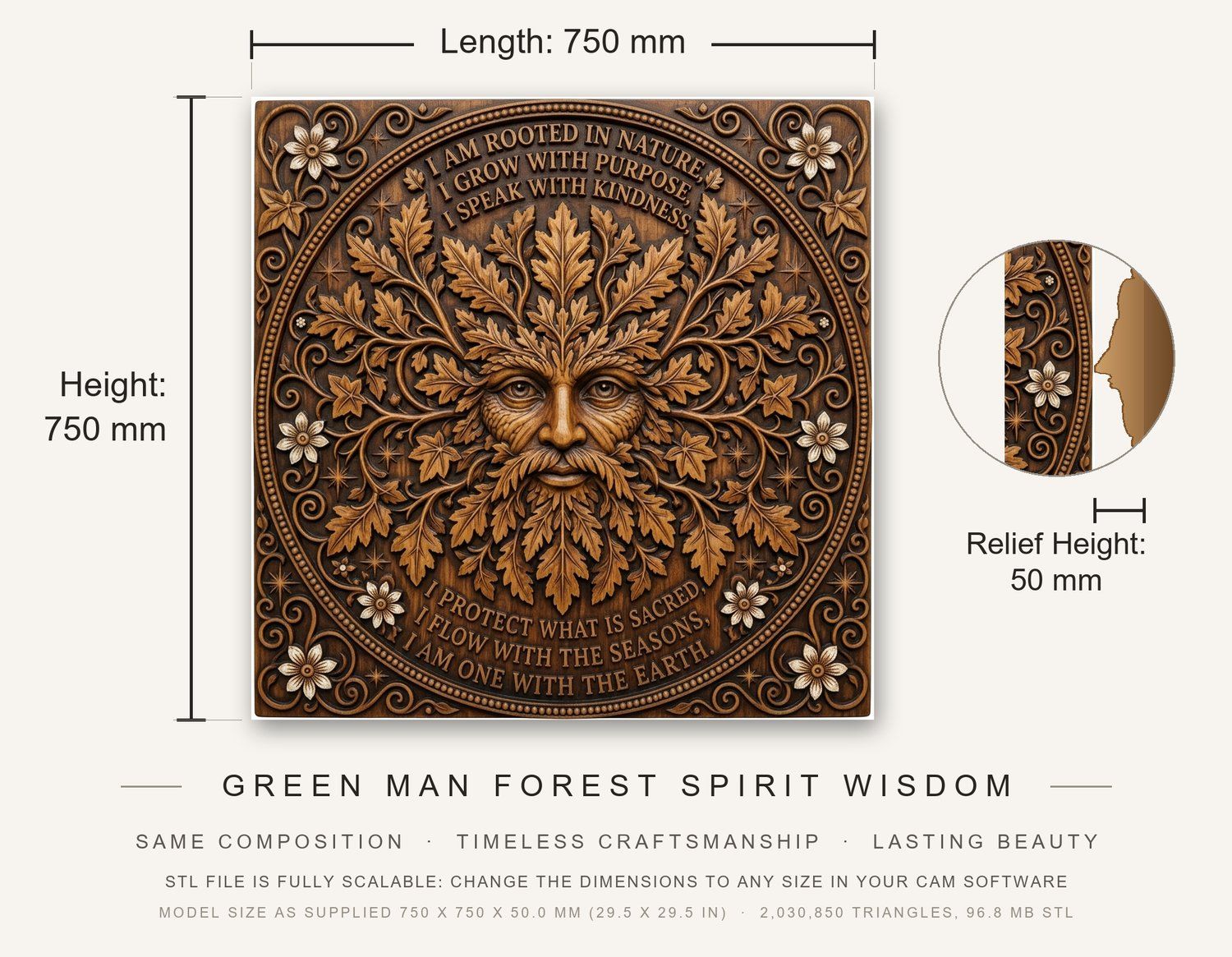 Green Man Forest Spirit Wisdom CNC Relief STL bas-relief STL — view 3