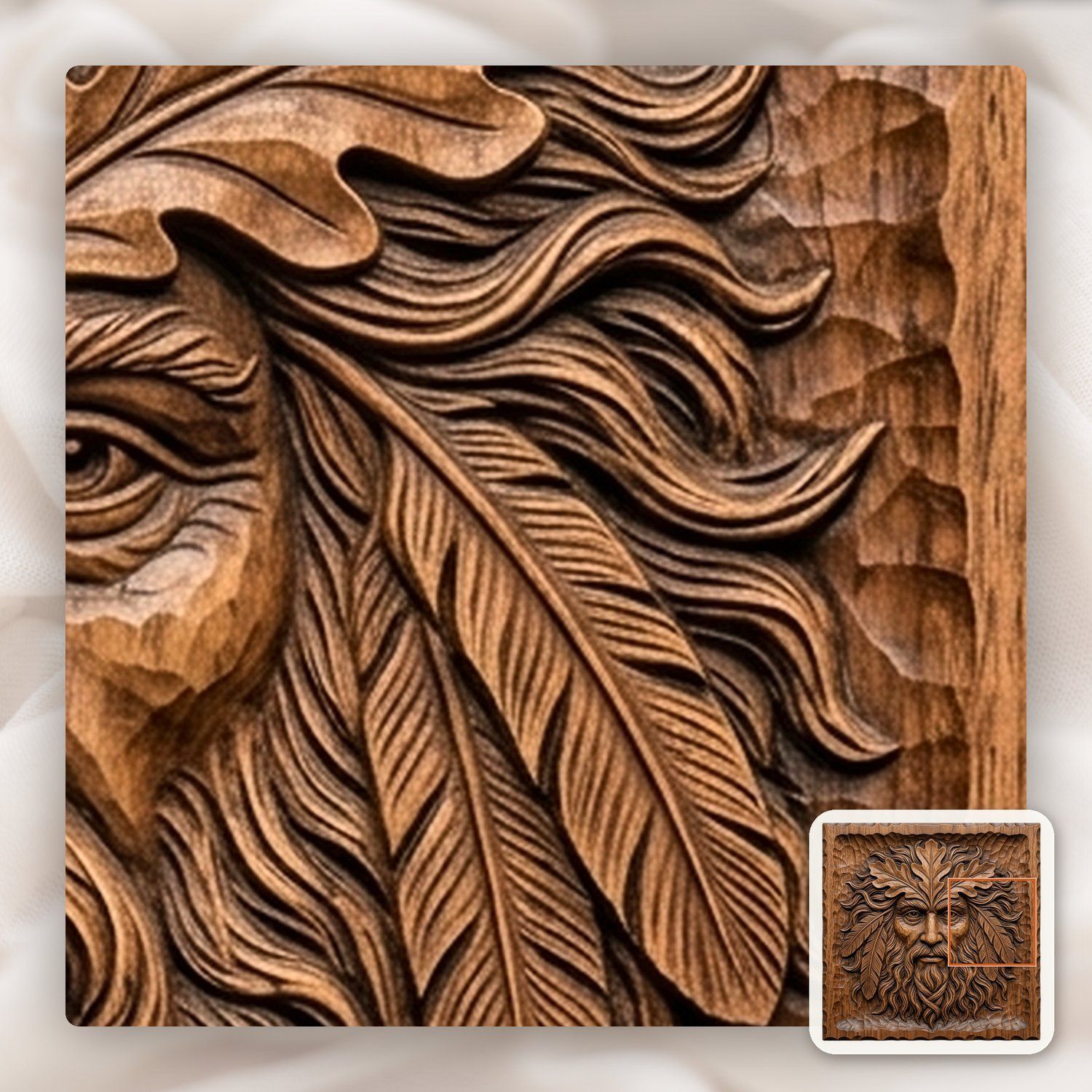 Green Man Forest Spirit Wood Panel CNC Relief STL bas-relief STL — view 11