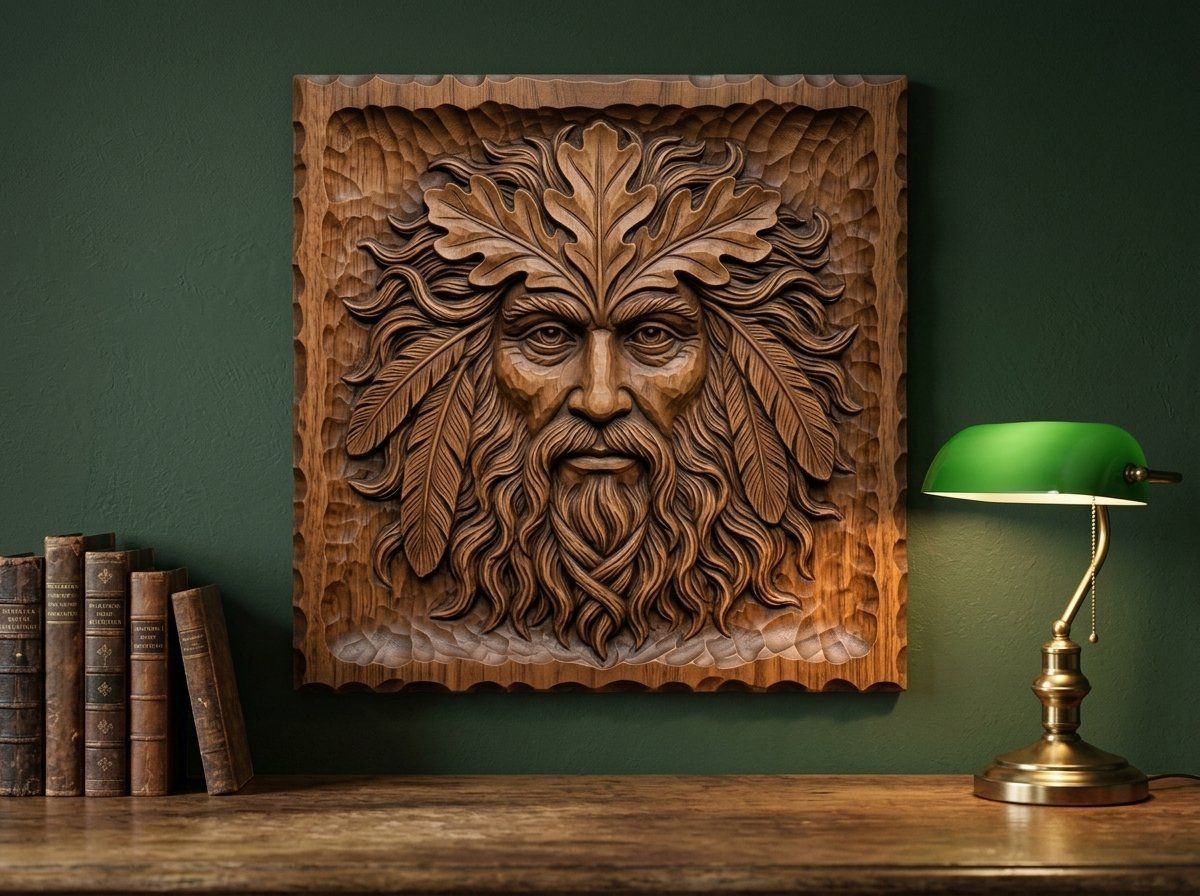 Green Man Forest Spirit Wood Panel CNC Relief STL bas-relief STL — view 12