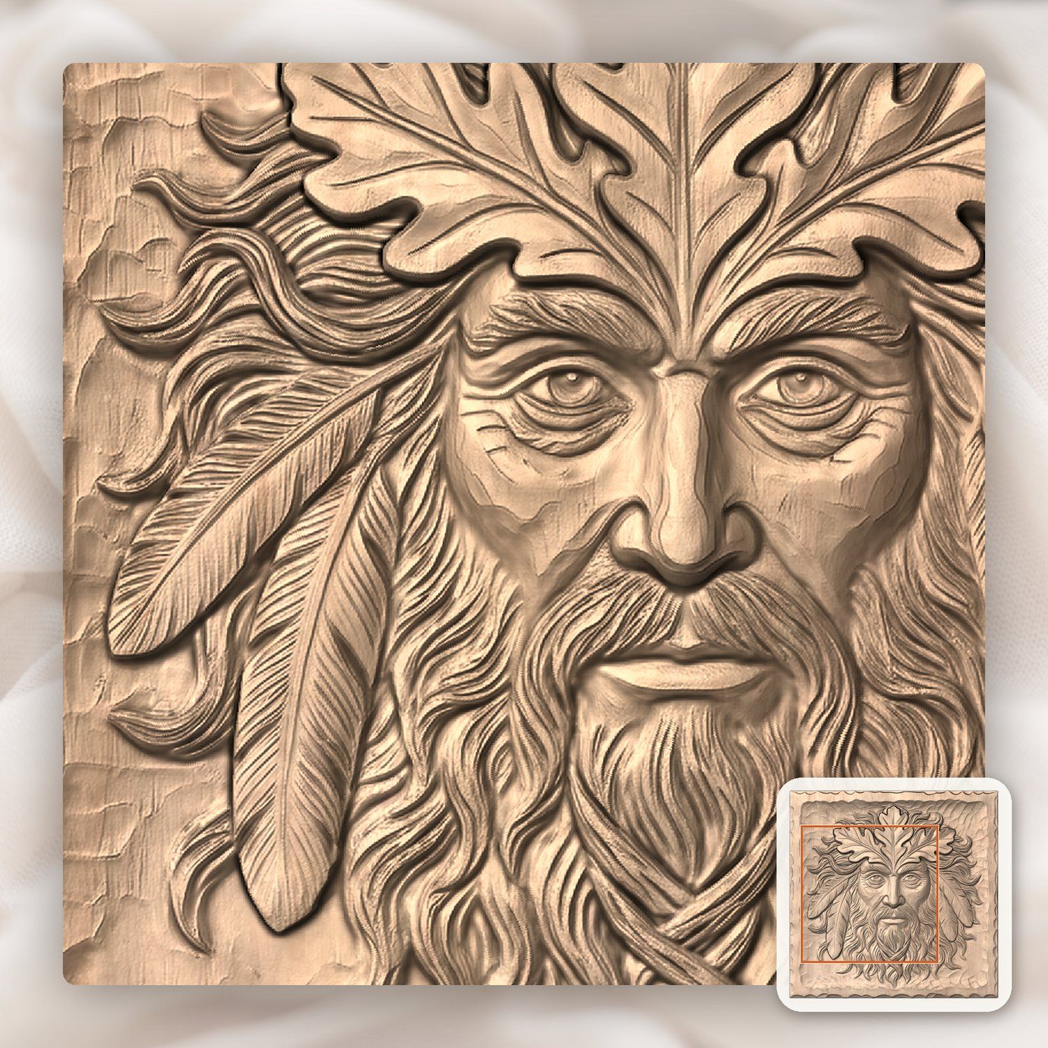 Green Man Forest Spirit Wood Panel CNC Relief STL bas-relief STL — view 6