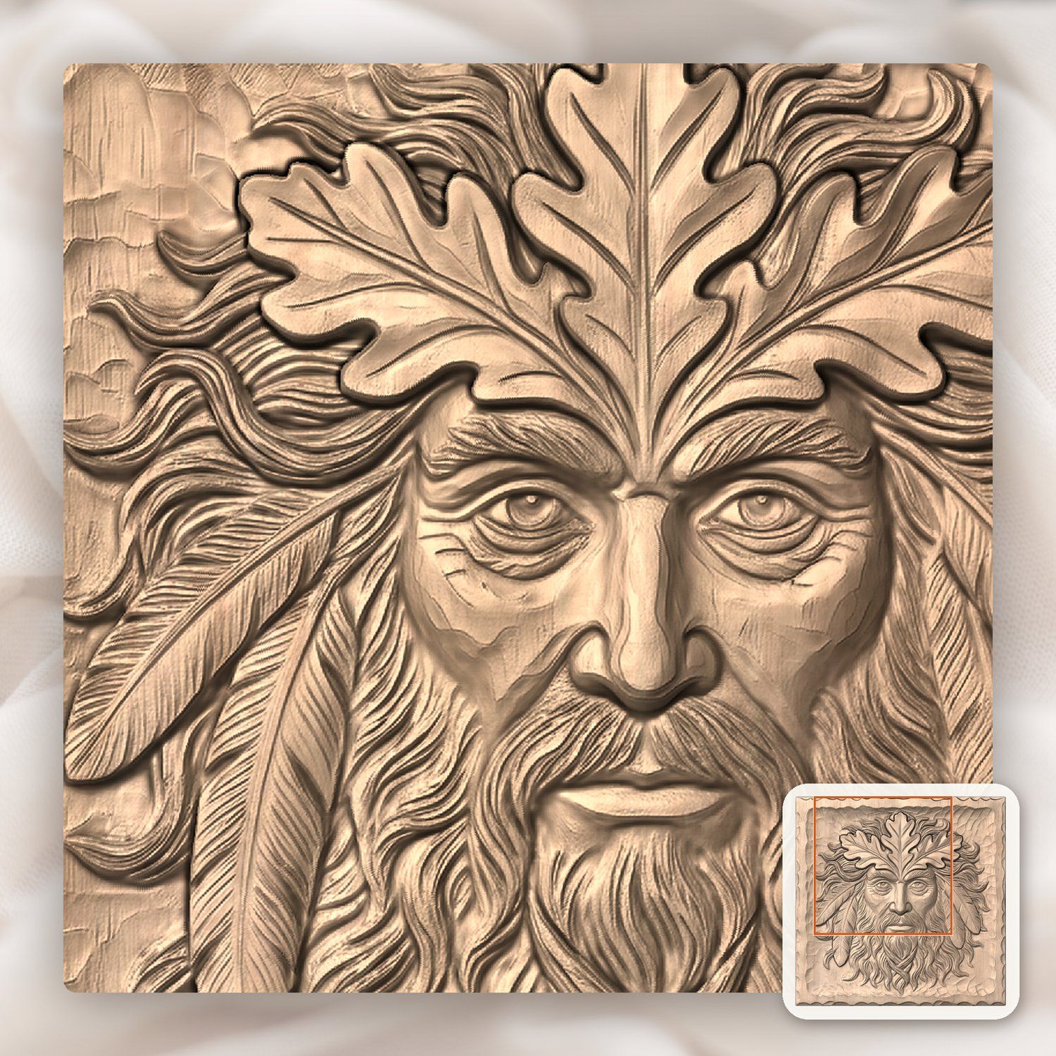 Green Man Forest Spirit Wood Panel CNC Relief STL bas-relief STL — view 7
