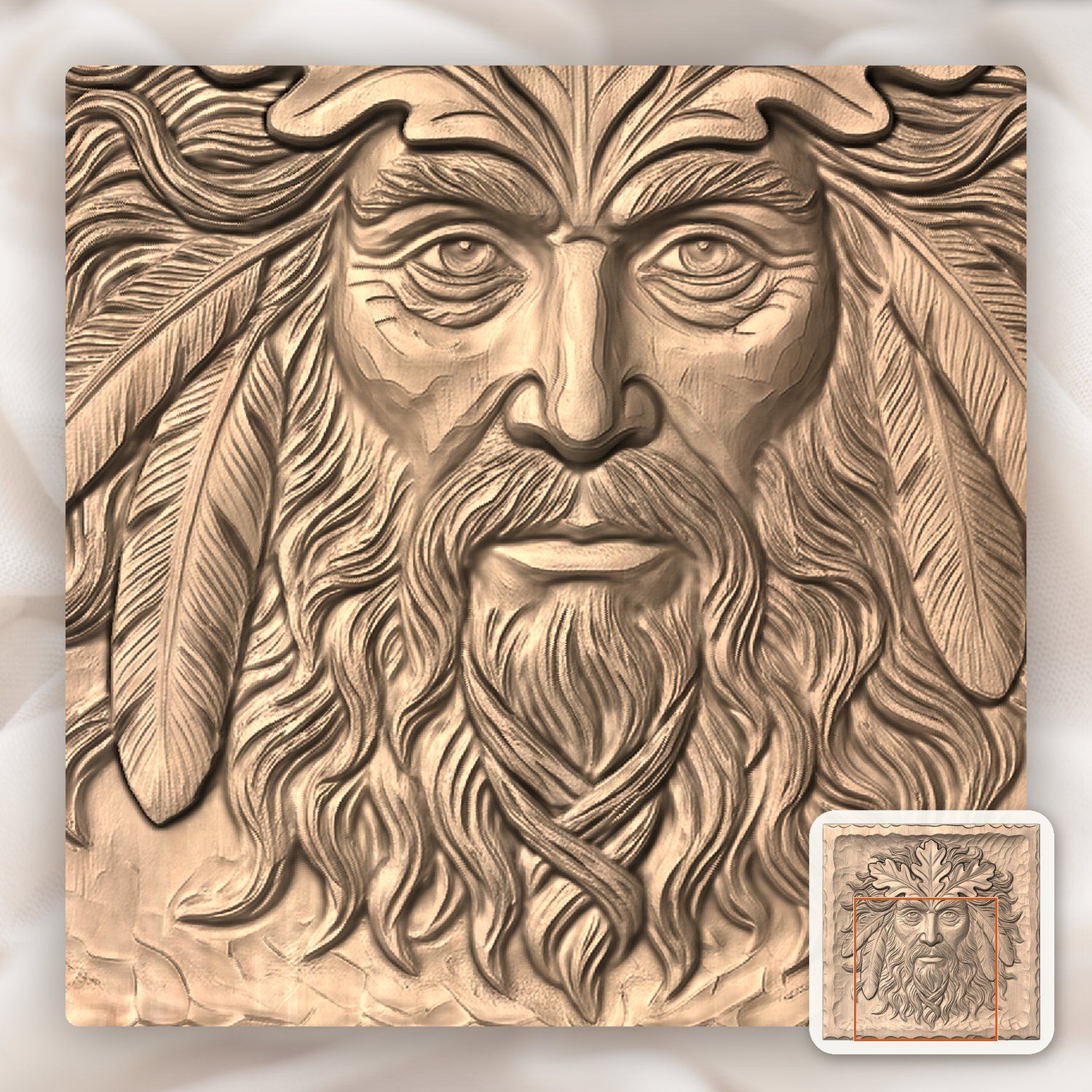 Green Man Forest Spirit Wood Panel CNC Relief STL bas-relief STL — view 8
