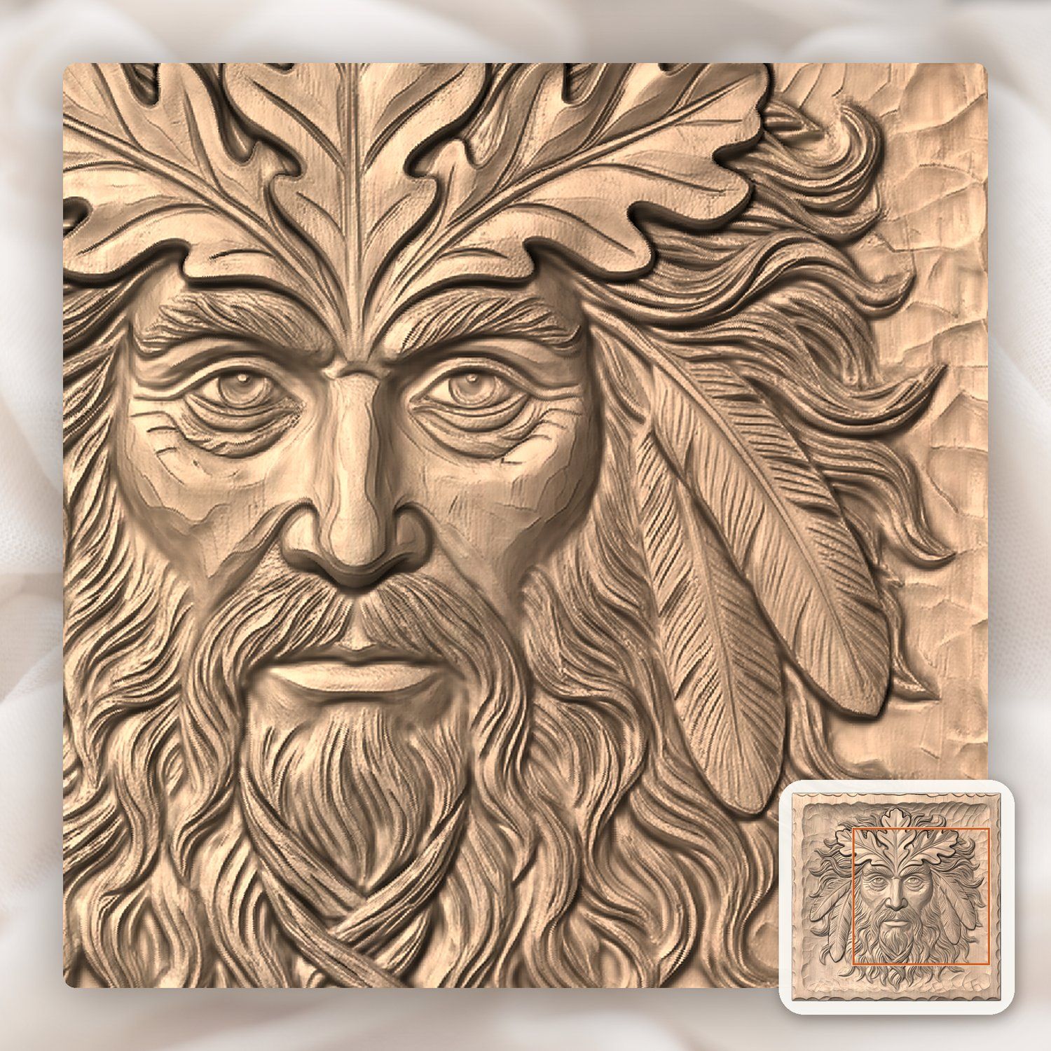 Green Man Forest Spirit Wood Panel CNC Relief STL bas-relief STL — view 9