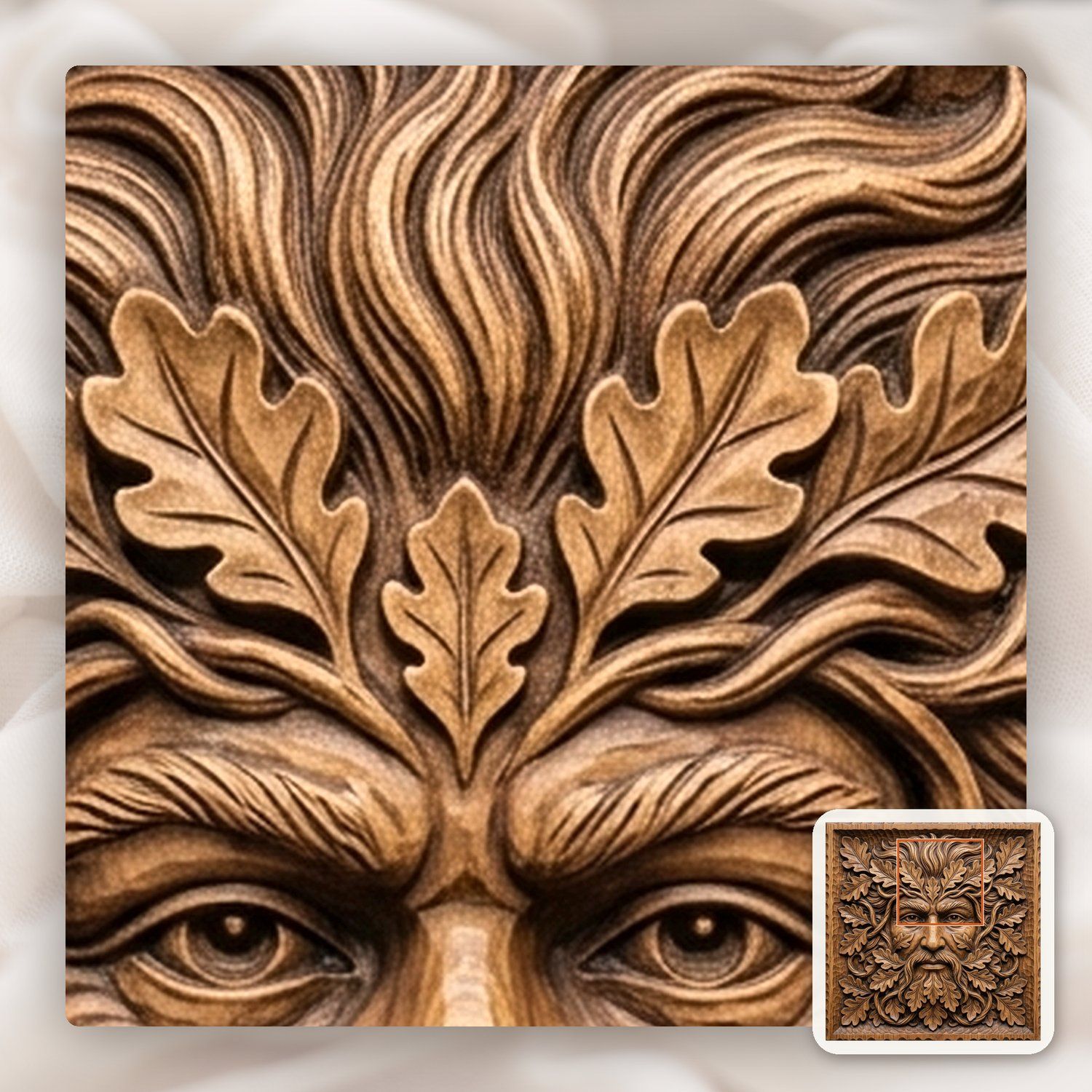 Green Man Oak Leaf Face CNC Relief STL bas-relief STL — view 10