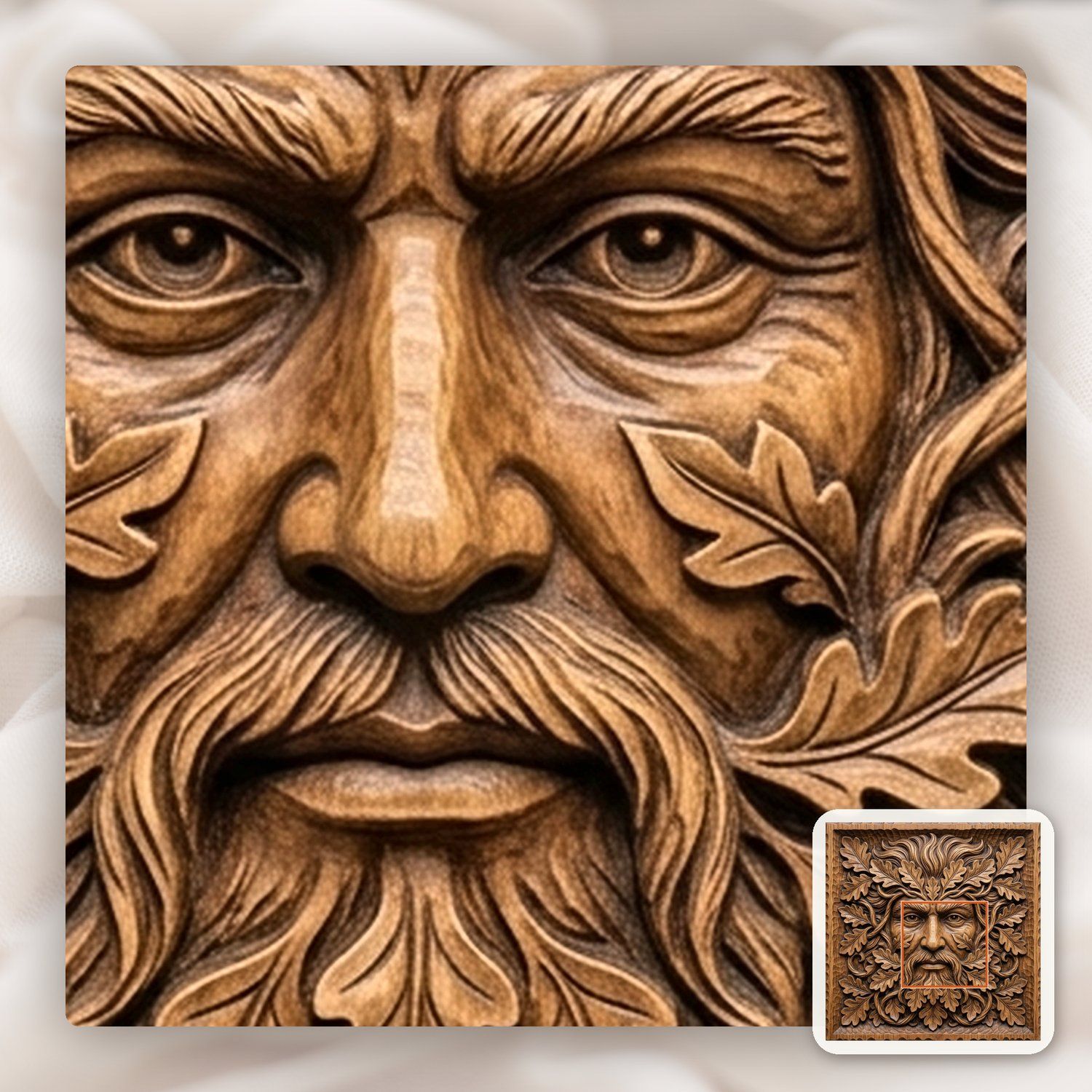 Green Man Oak Leaf Face CNC Relief STL bas-relief STL — view 11