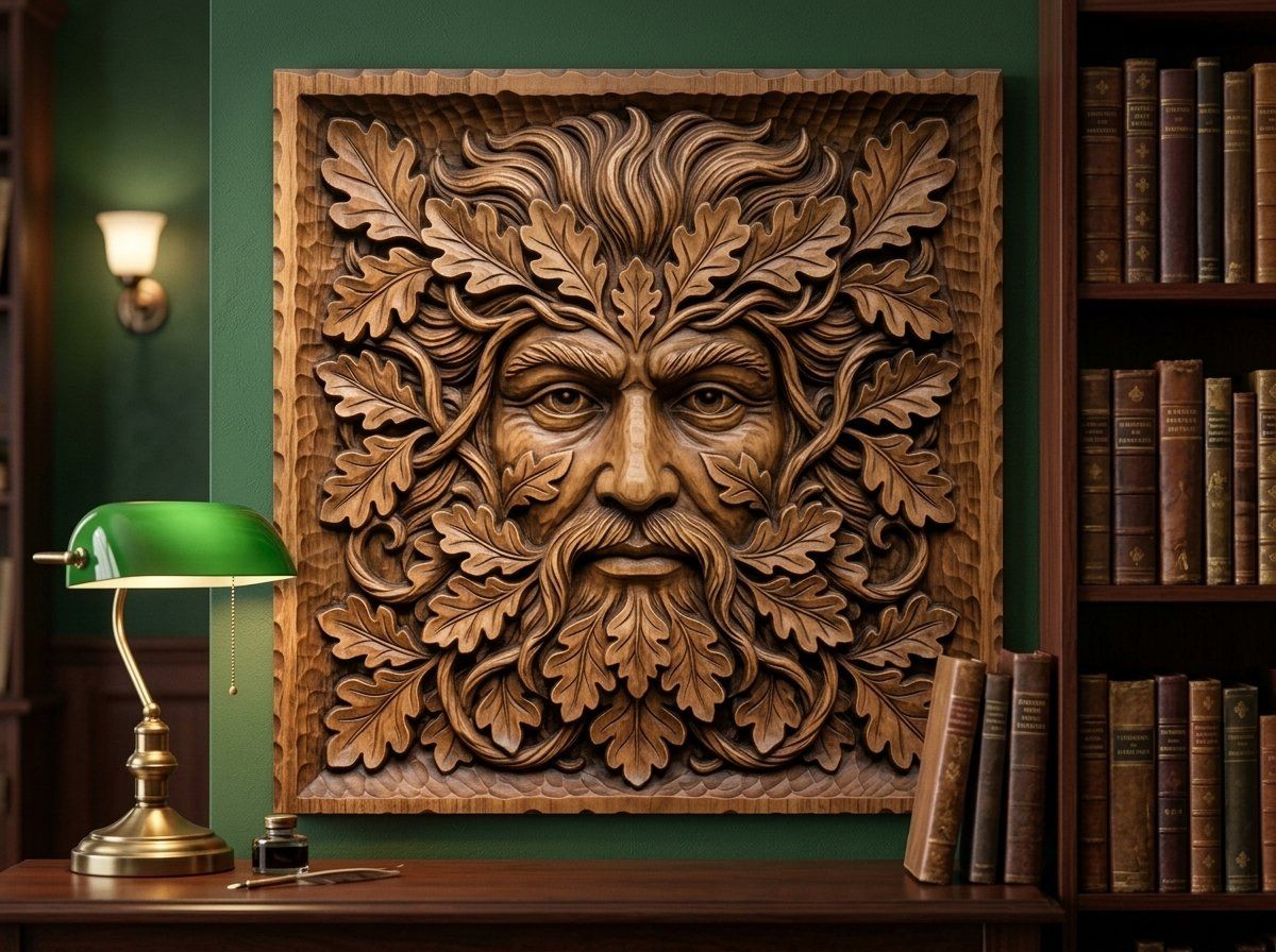 Green Man Oak Leaf Face CNC Relief STL bas-relief STL — view 12