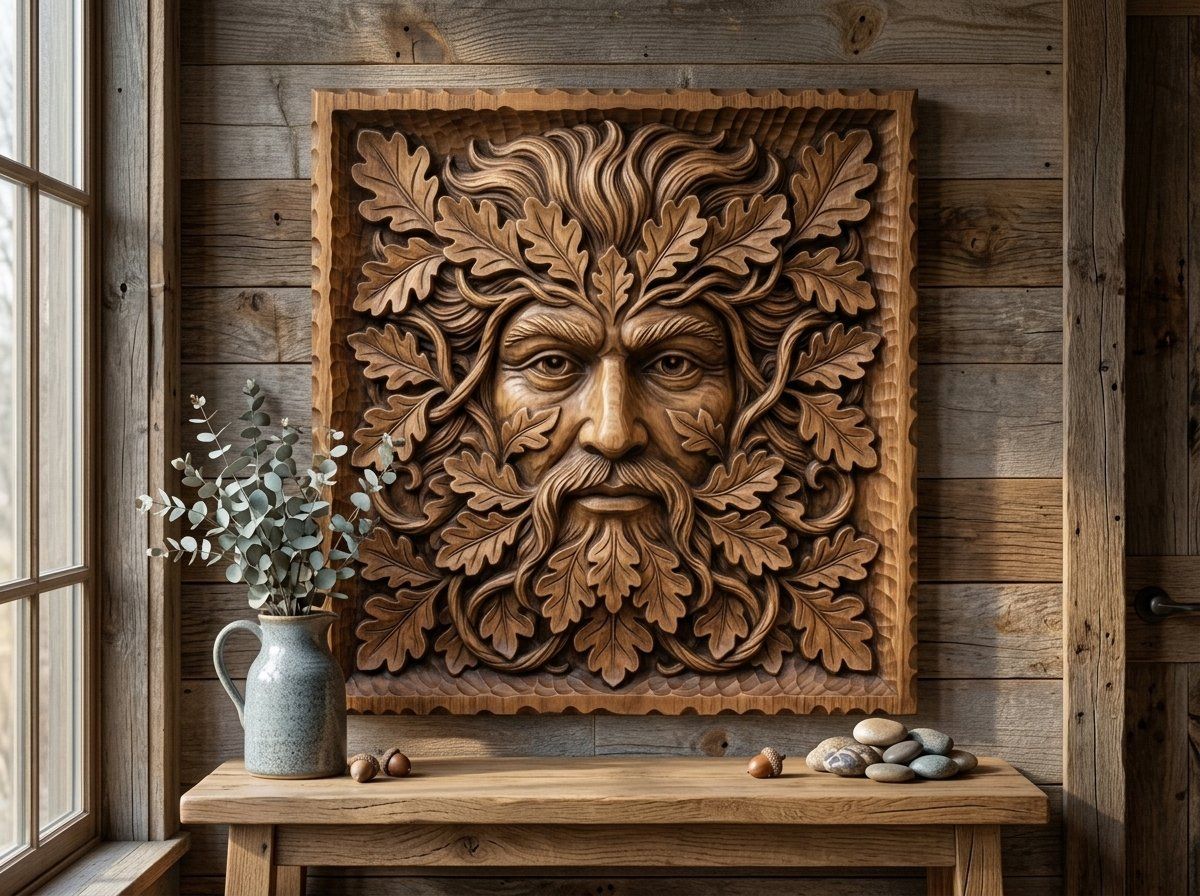Green Man Oak Leaf Face CNC Relief STL bas-relief STL — view 13