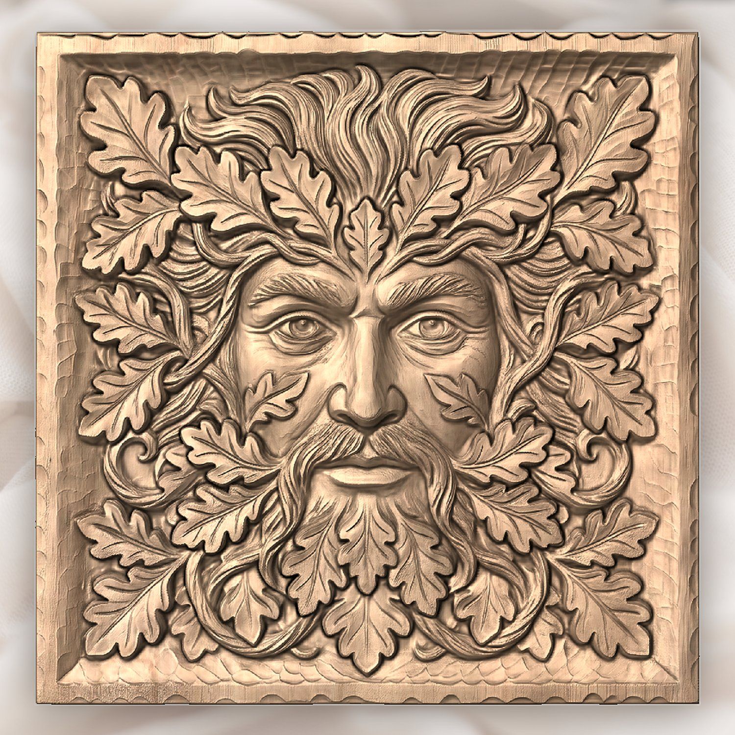 Green Man Oak Leaf Face CNC Relief STL bas-relief STL — view 4