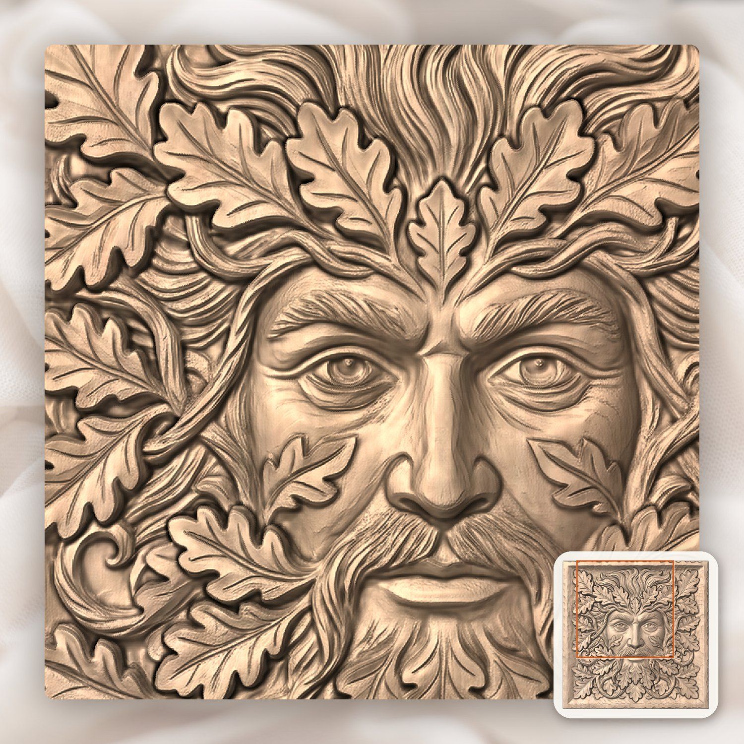 Green Man Oak Leaf Face CNC Relief STL bas-relief STL — view 6