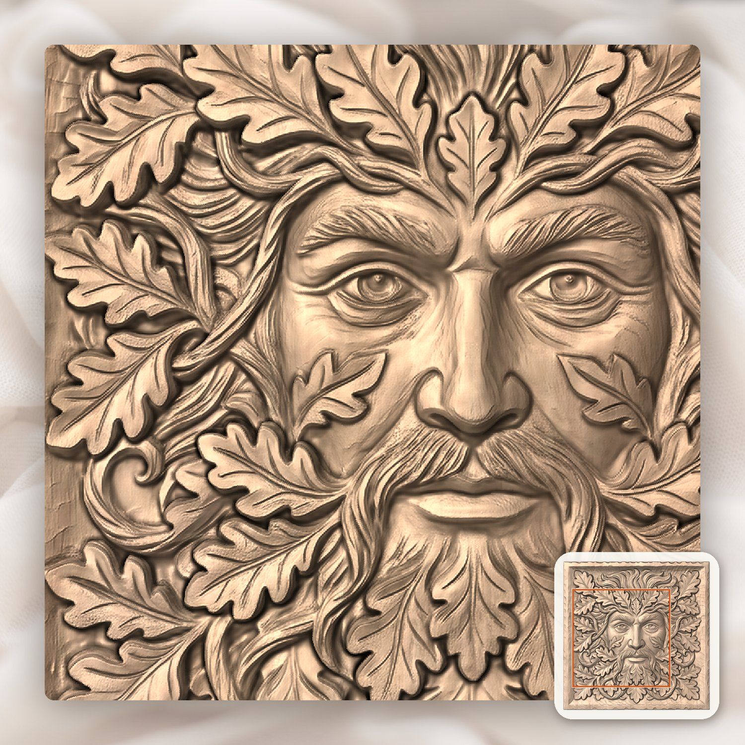 Green Man Oak Leaf Face CNC Relief STL bas-relief STL — view 7
