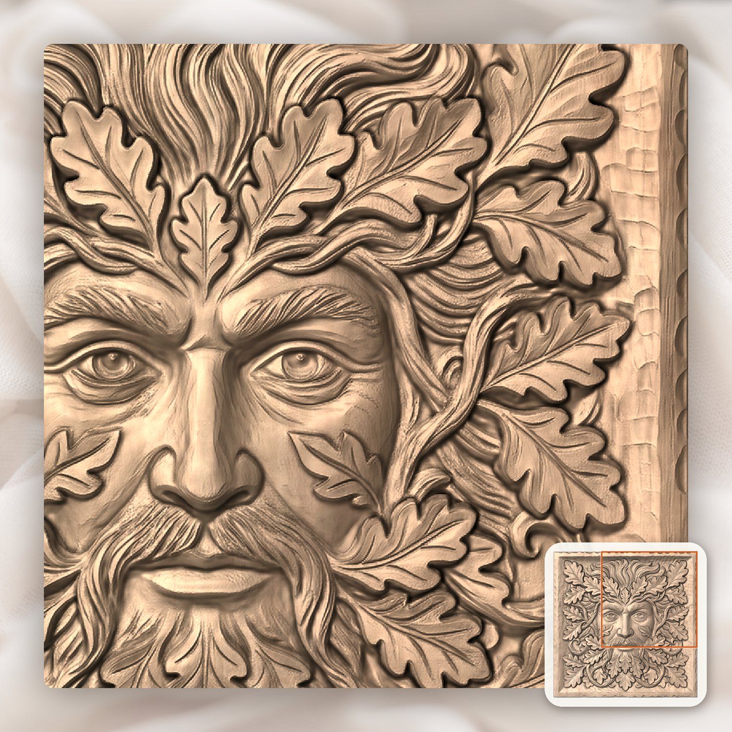 Green Man Oak Leaf Face CNC Relief STL bas-relief STL — view 8