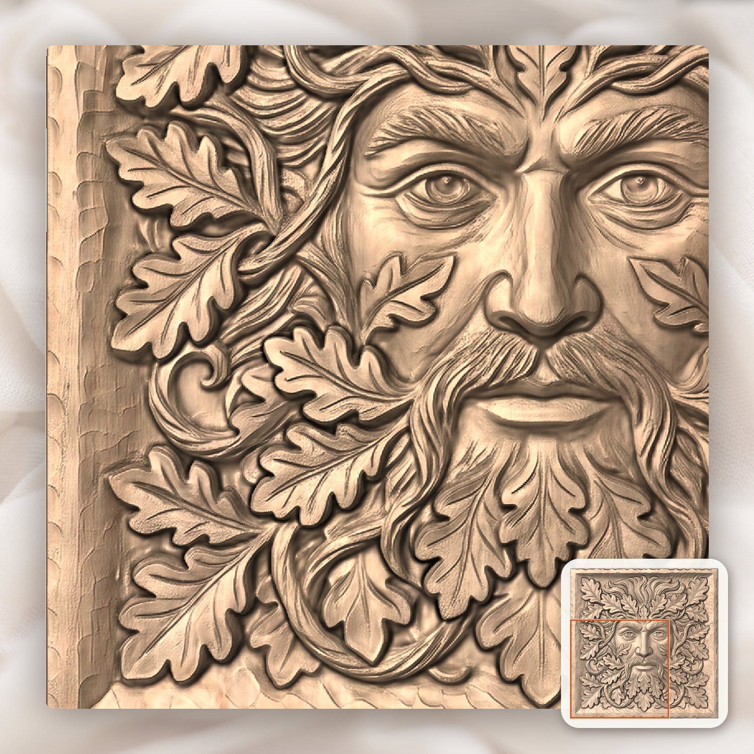 Green Man Oak Leaf Face CNC Relief STL bas-relief STL — view 9