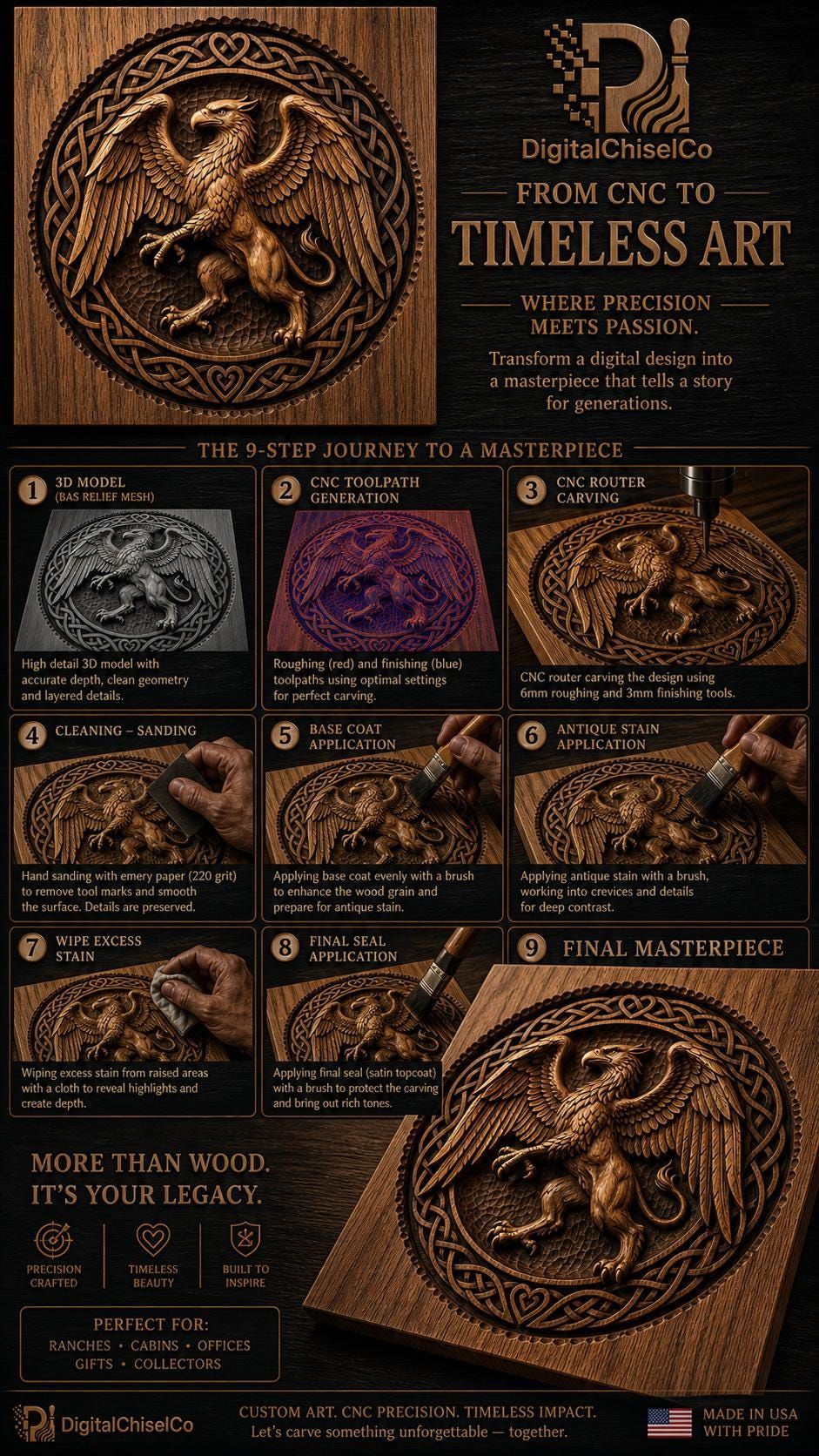 Rampant Griffin STL with Celtic Knot Medallion Border bas-relief STL — view 4
