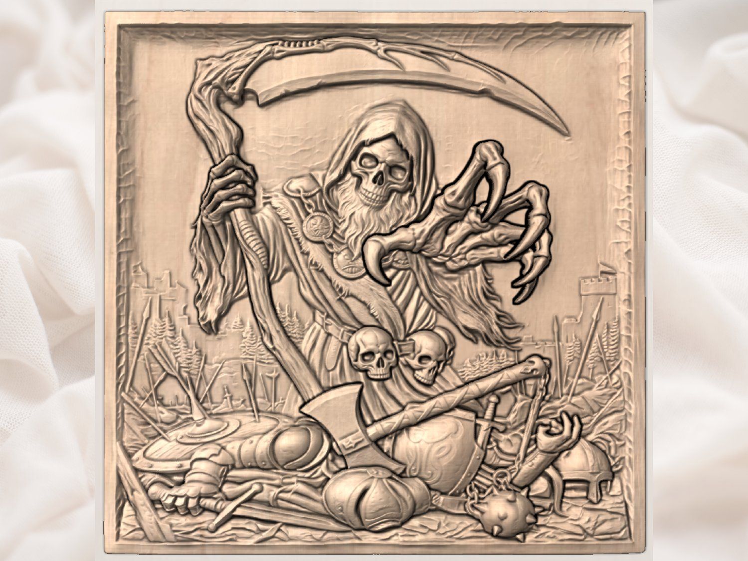 Grim Reaper Dark Warrior Battle Scene CNC Relief STL bas-relief STL — view 3