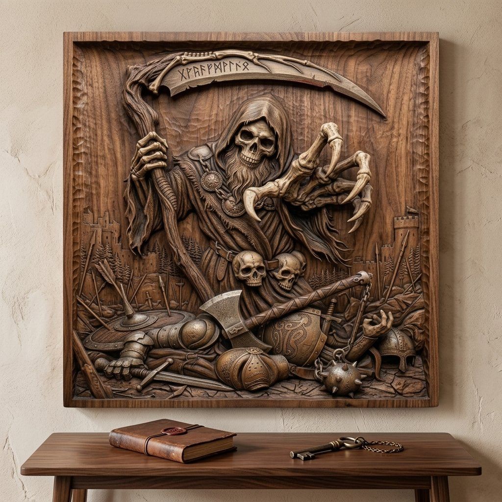 Grim Reaper Dark Warrior Battle Scene CNC Relief STL bas-relief STL — view 6