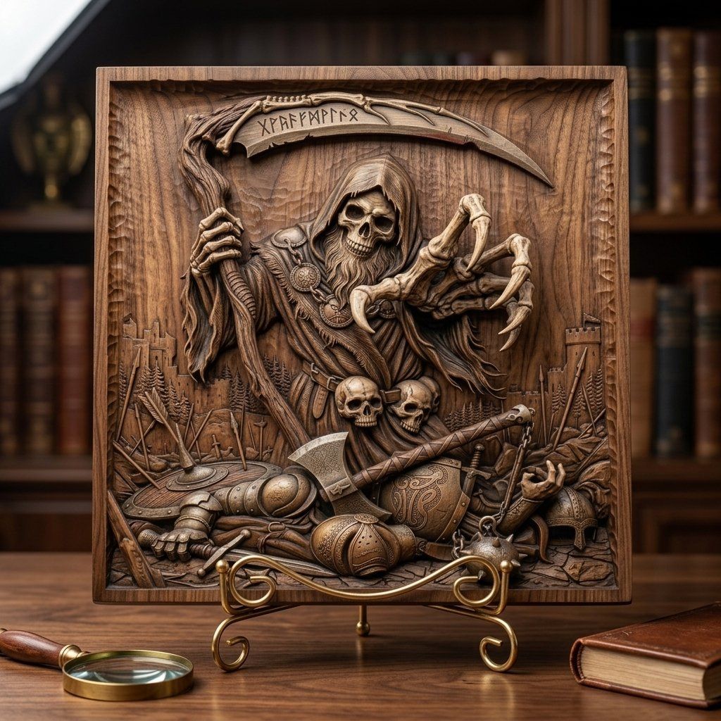 Grim Reaper Dark Warrior Battle Scene CNC Relief STL bas-relief STL — view 7