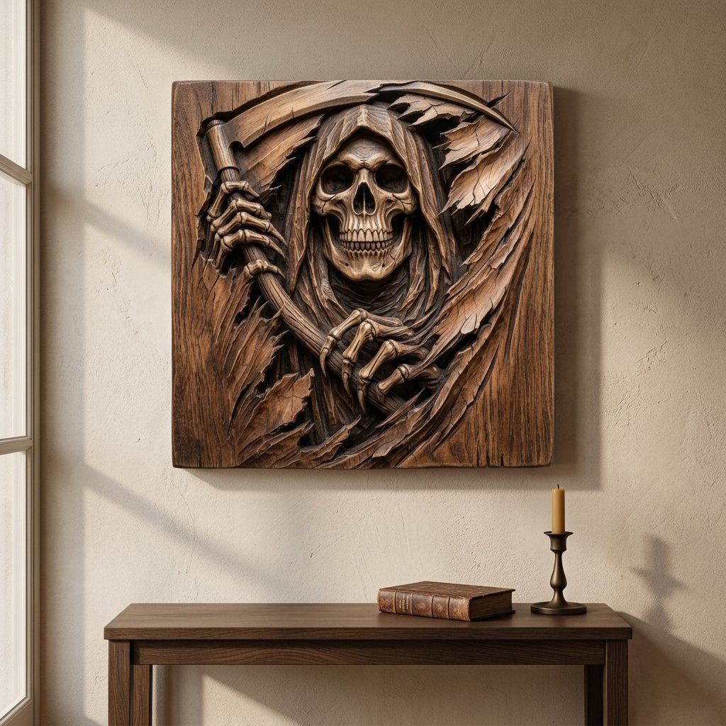Grim Reaper Death Scythe Gothic Wood Art CNC Relief STL bas-relief STL — view 6