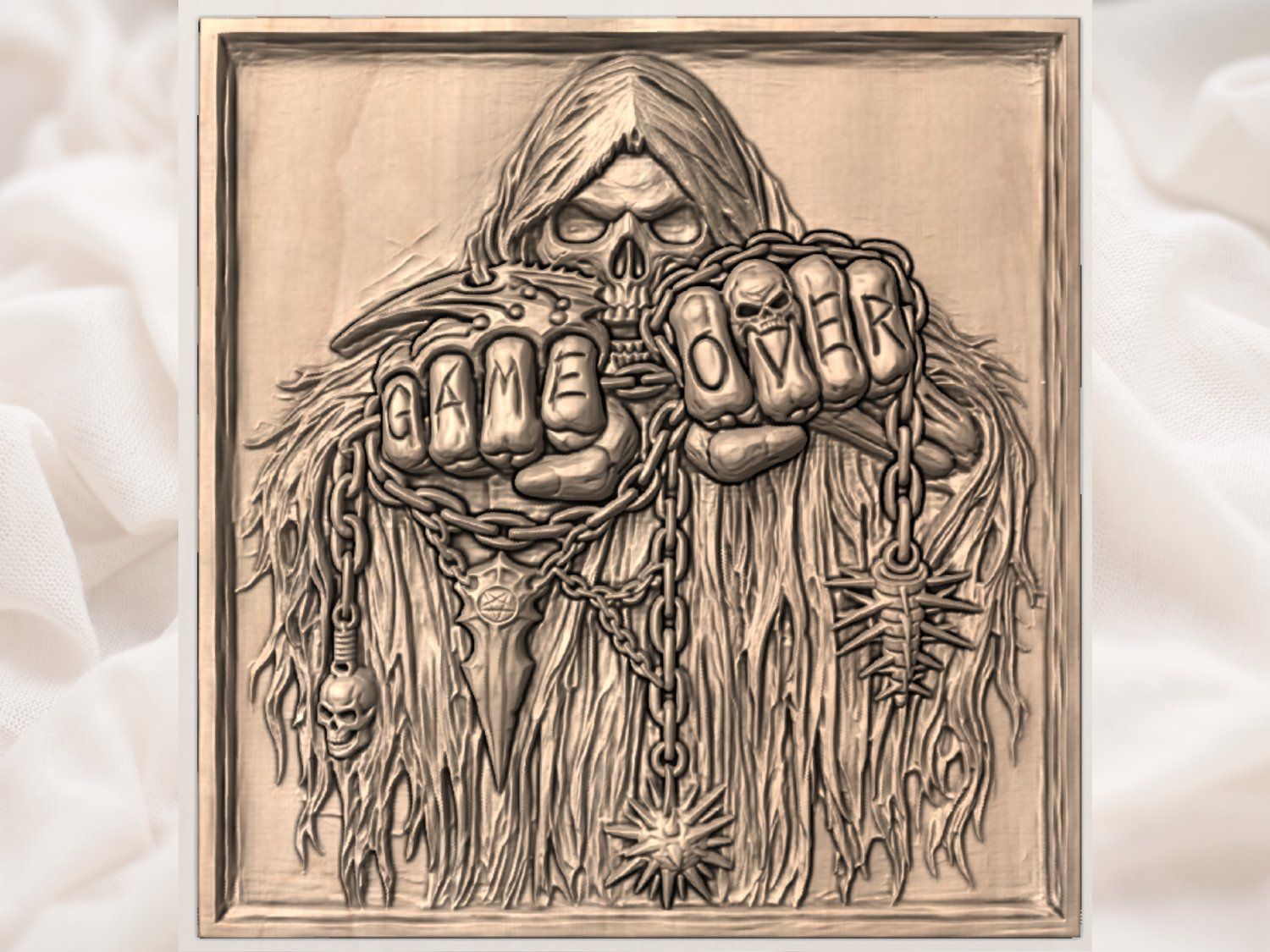 Grim Reaper Game Over Skull Knuckles CNC Relief STL bas-relief STL — view 2