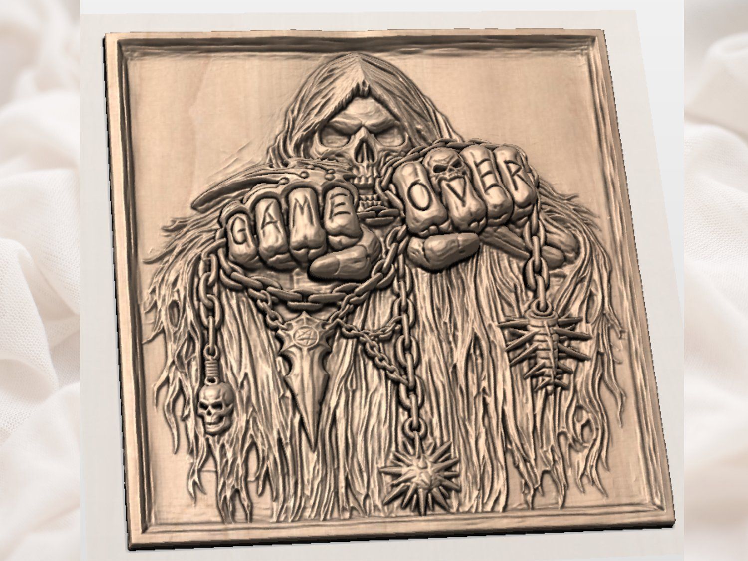 Grim Reaper Game Over Skull Knuckles CNC Relief STL bas-relief STL — view 3