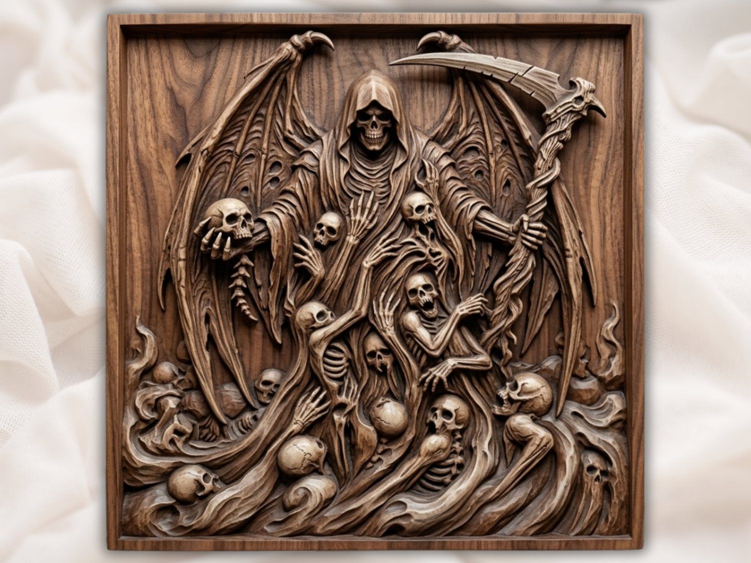 Grim Reaper Souls Harvesting Gothic Panel CNC Relief STL bas-relief STL — view 2