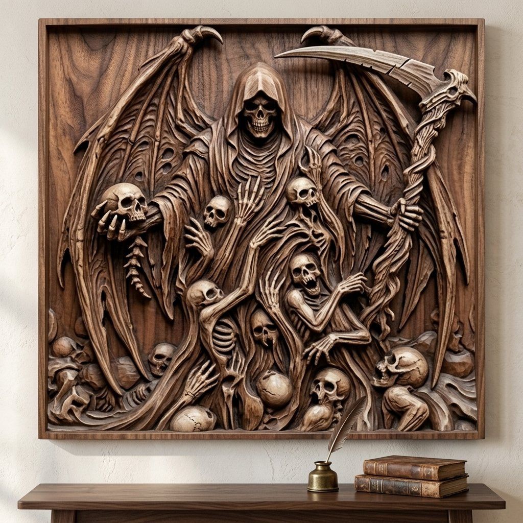 Grim Reaper Souls Harvesting Gothic Panel CNC Relief STL bas-relief STL — view 6