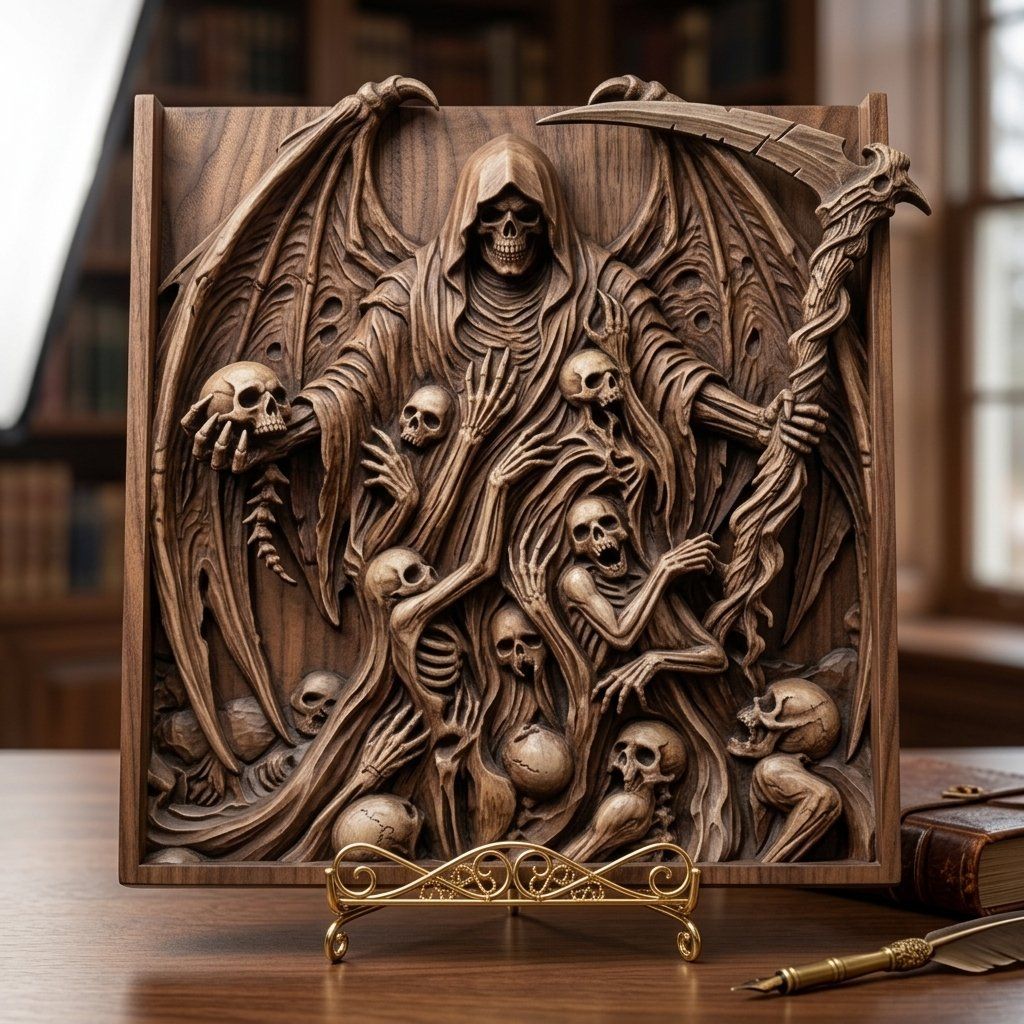 Grim Reaper Souls Harvesting Gothic Panel CNC Relief STL bas-relief STL — view 7