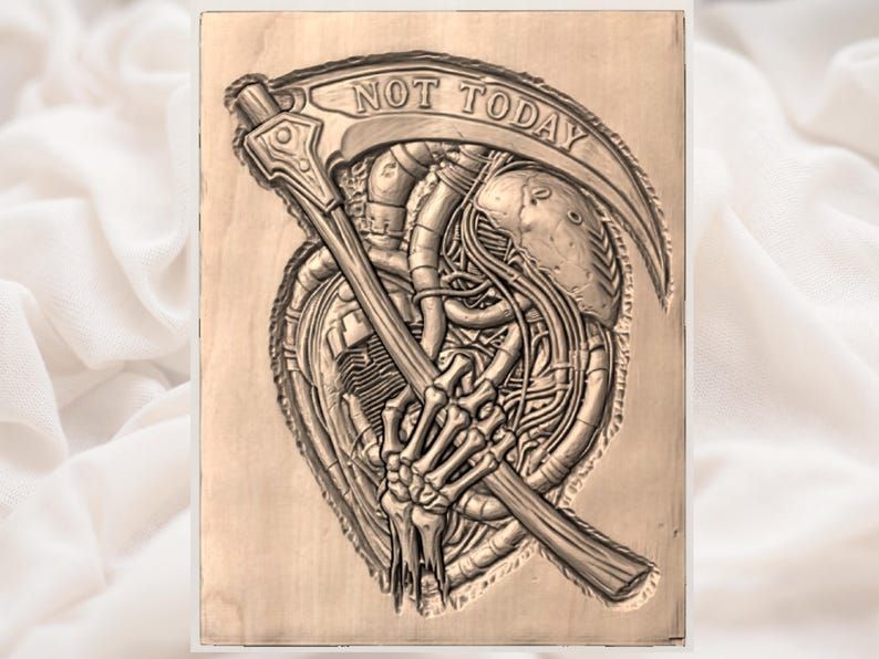 Not Today Reaper STL, Skeleton Hand and Scythe Bas-Relief bas-relief STL — view 2