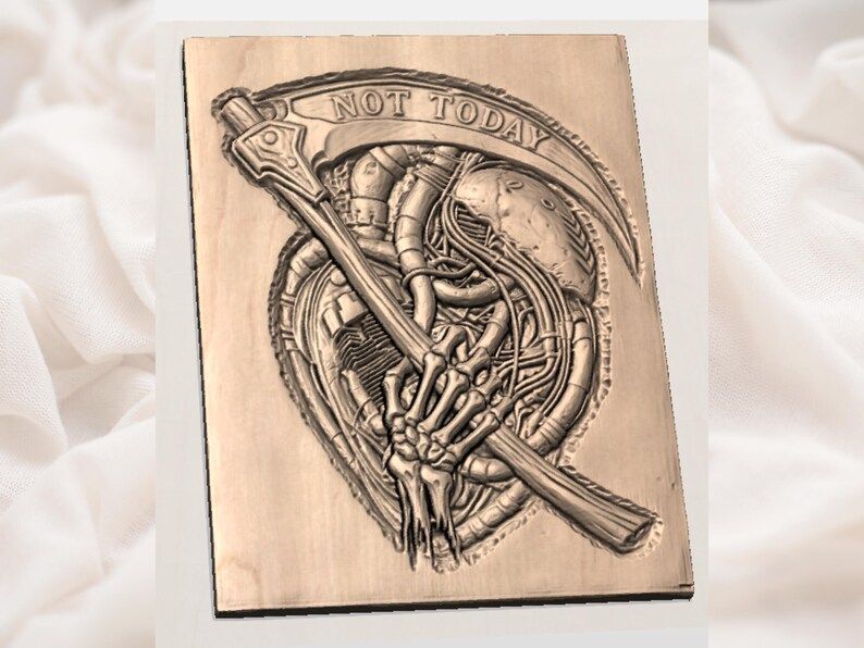 Not Today Reaper STL, Skeleton Hand and Scythe Bas-Relief bas-relief STL — view 3
