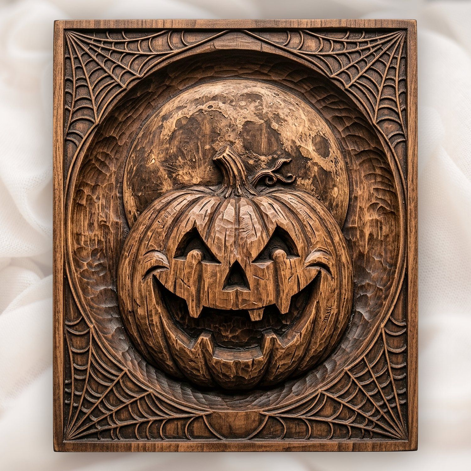 Grinning Jack-o-lantern Moon Halloween Panel CNC Relief STL bas-relief STL design